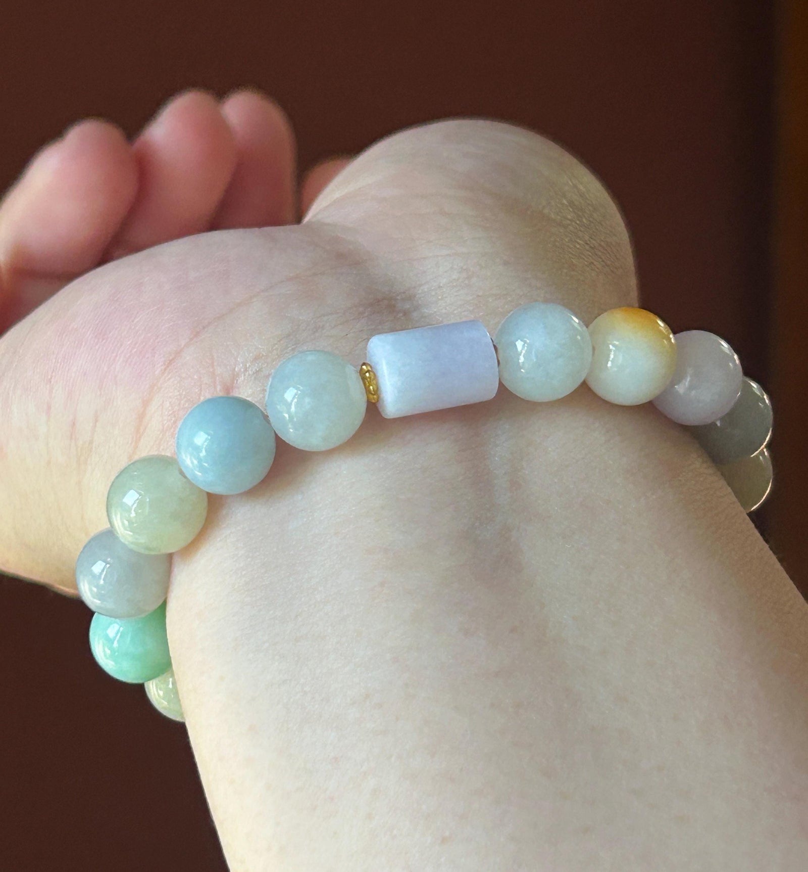 Natural Jadeite Beaded Bracelet Burmese Type A Untreated Fine Glutinous Icy Multicolor Jade 9.4mm Duobao