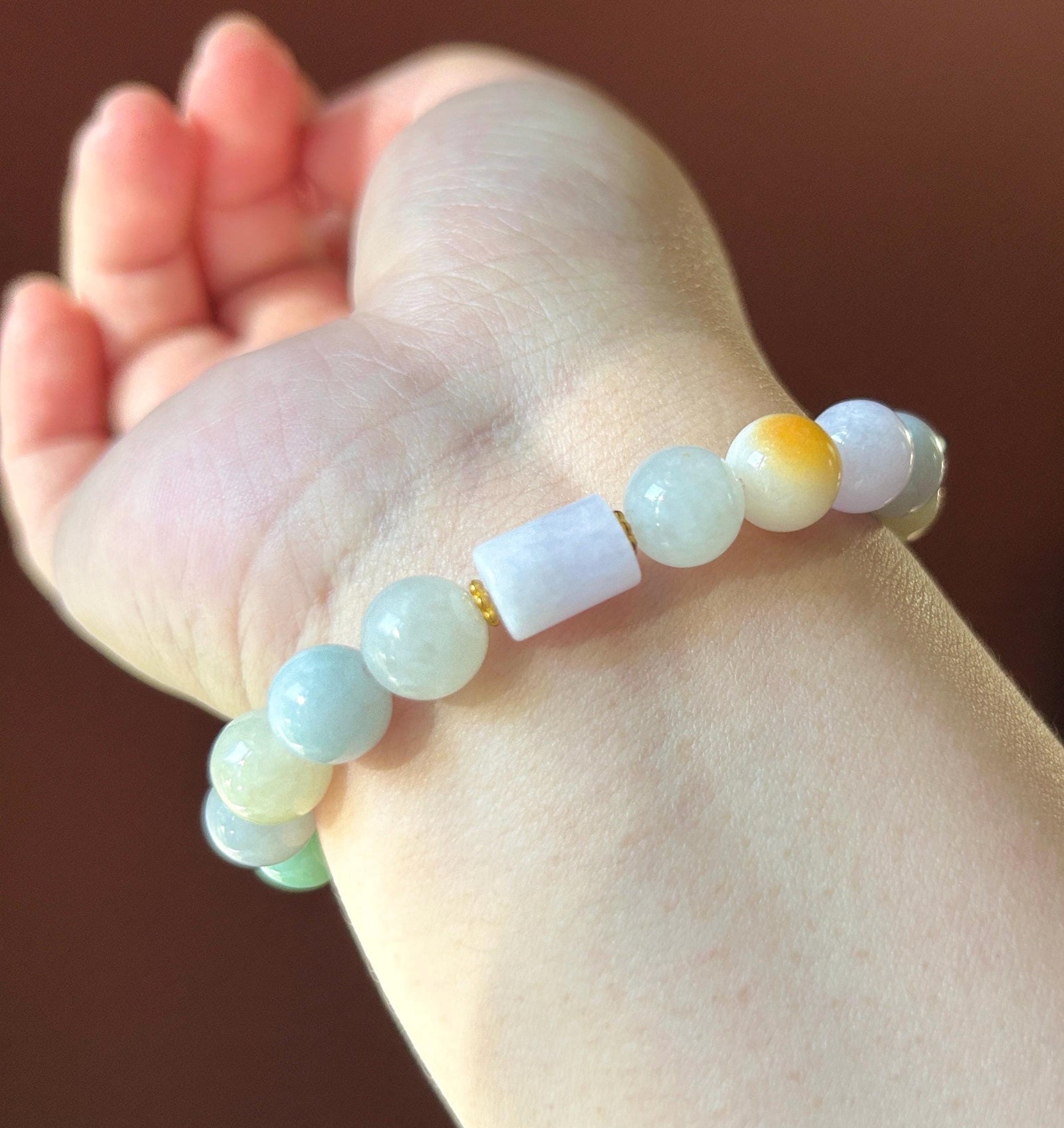 Natural Jadeite Beaded Bracelet Burmese Type A Untreated Fine Glutinous Icy Multicolor Jade 9.4mm Duobao