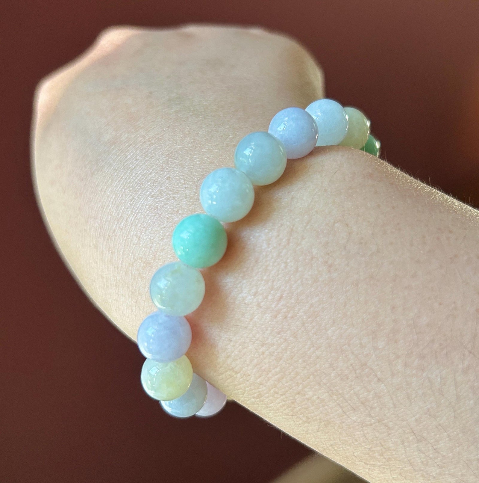 Natural Jadeite Beaded Bracelet Burmese Type A Untreated Fine Glutinous Icy Multicolor Jade 9.4mm Duobao