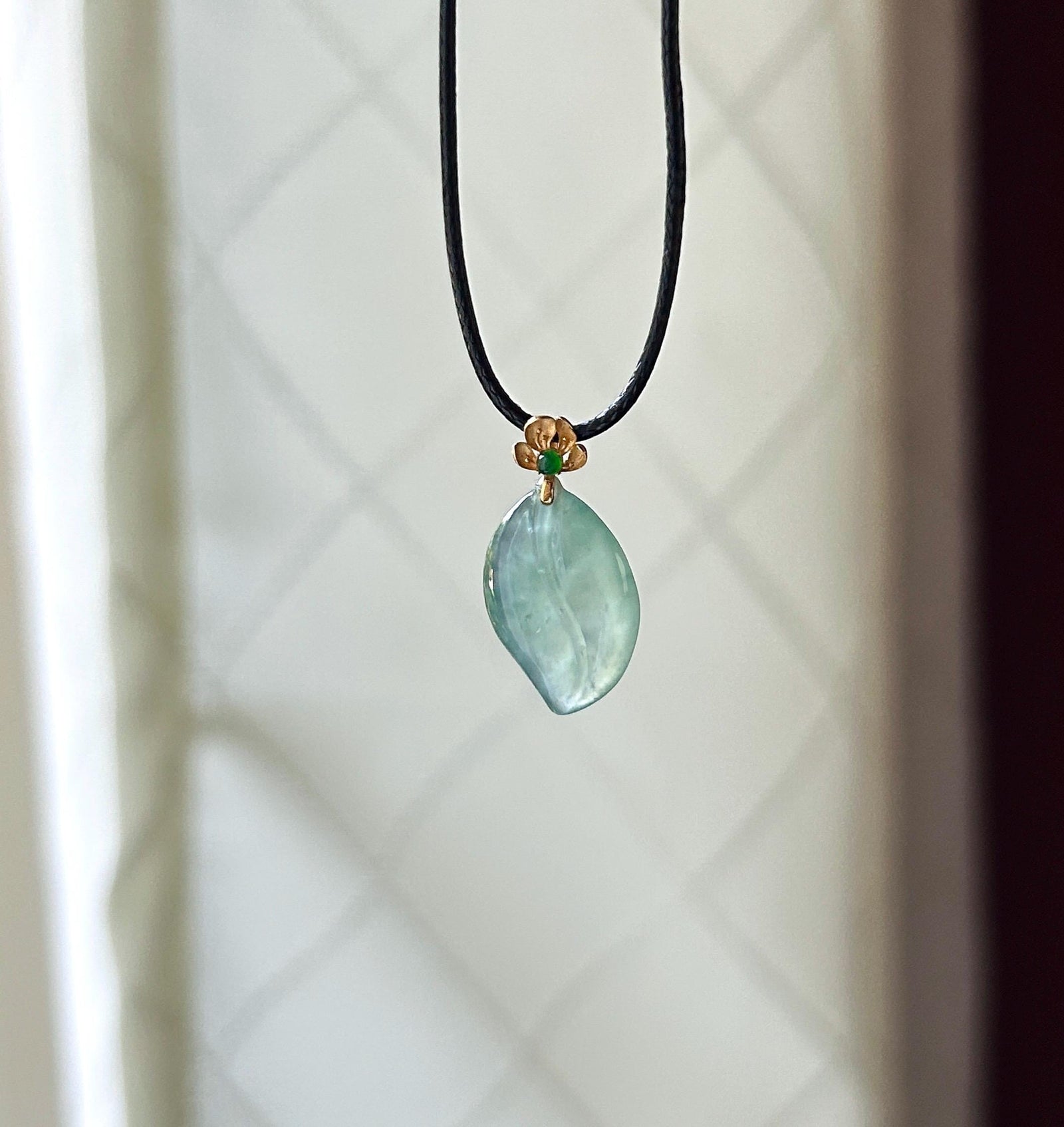 Certified Natural Jadeite Petite Leaf Pendant 18k Solid Gold Bail | Burmese Type A Highly Translucent Icy Mint Green Jade