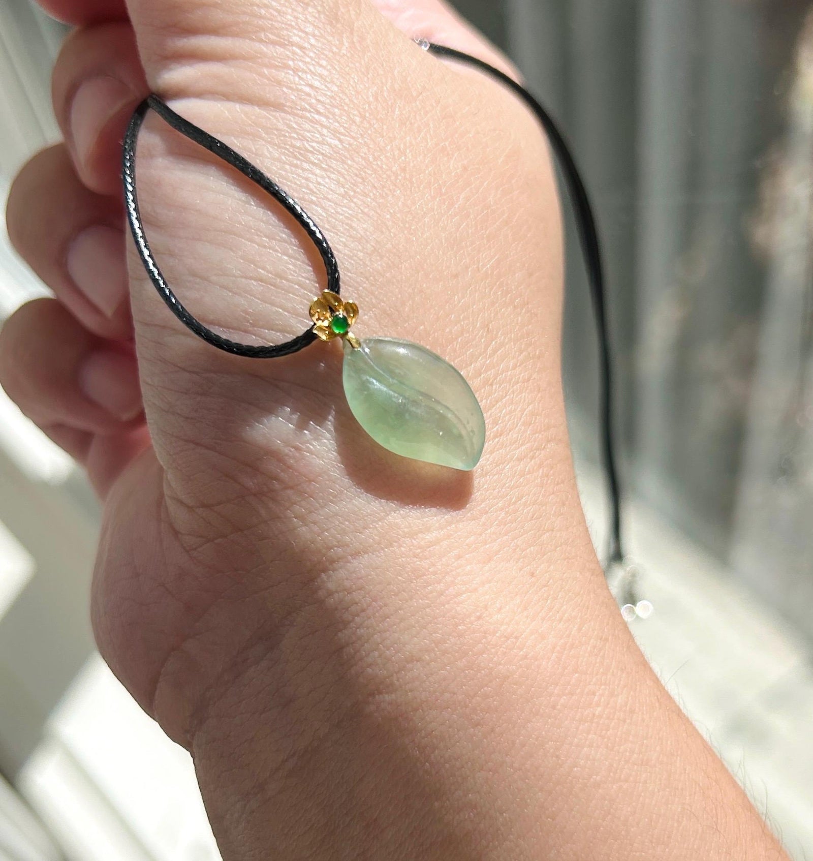 Certified Natural Jadeite Petite Leaf Pendant 18k Solid Gold Bail | Burmese Type A Highly Translucent Icy Mint Green Jade