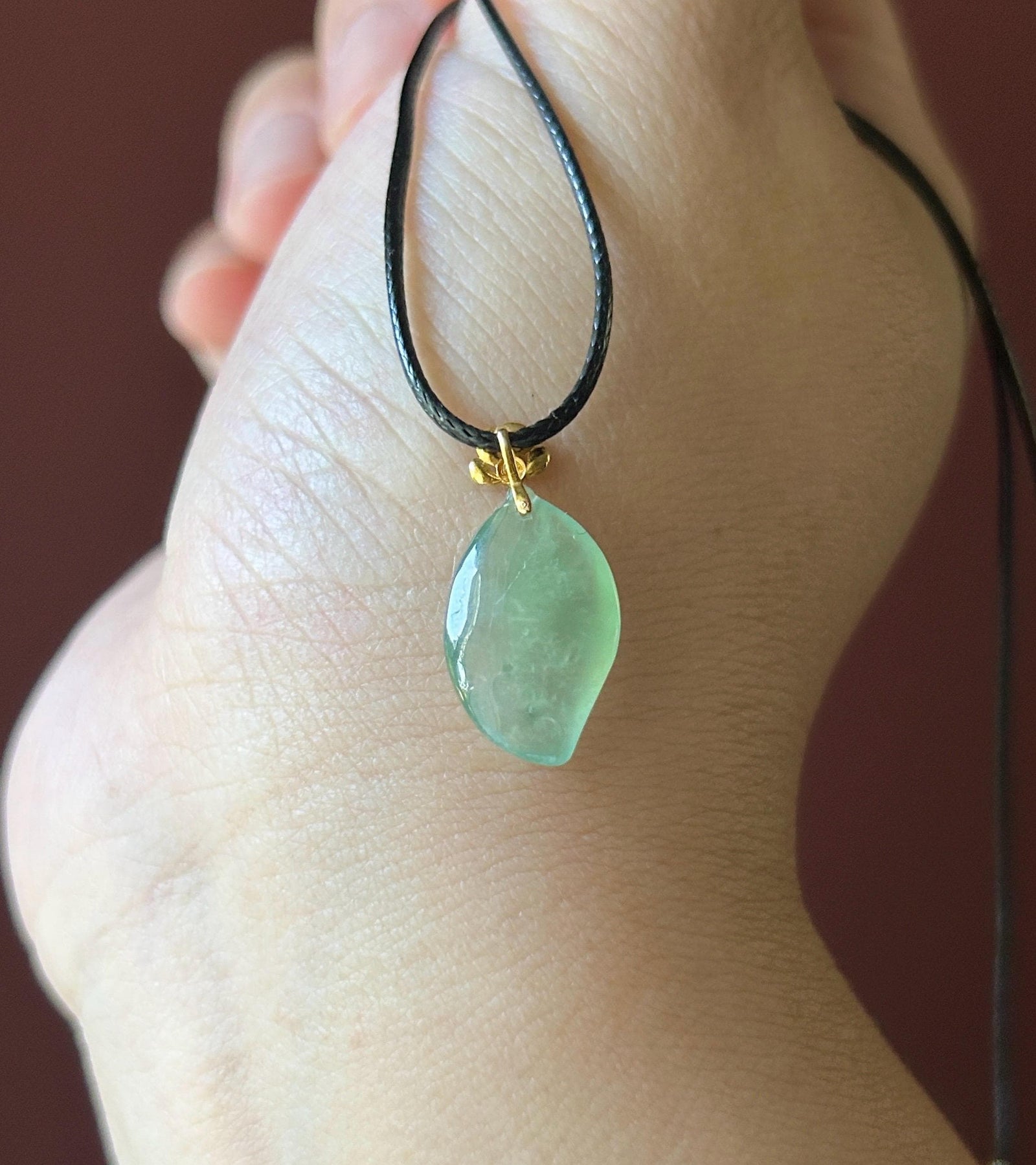 Certified Natural Jadeite Petite Leaf Pendant 18k Solid Gold Bail | Burmese Type A Highly Translucent Icy Mint Green Jade