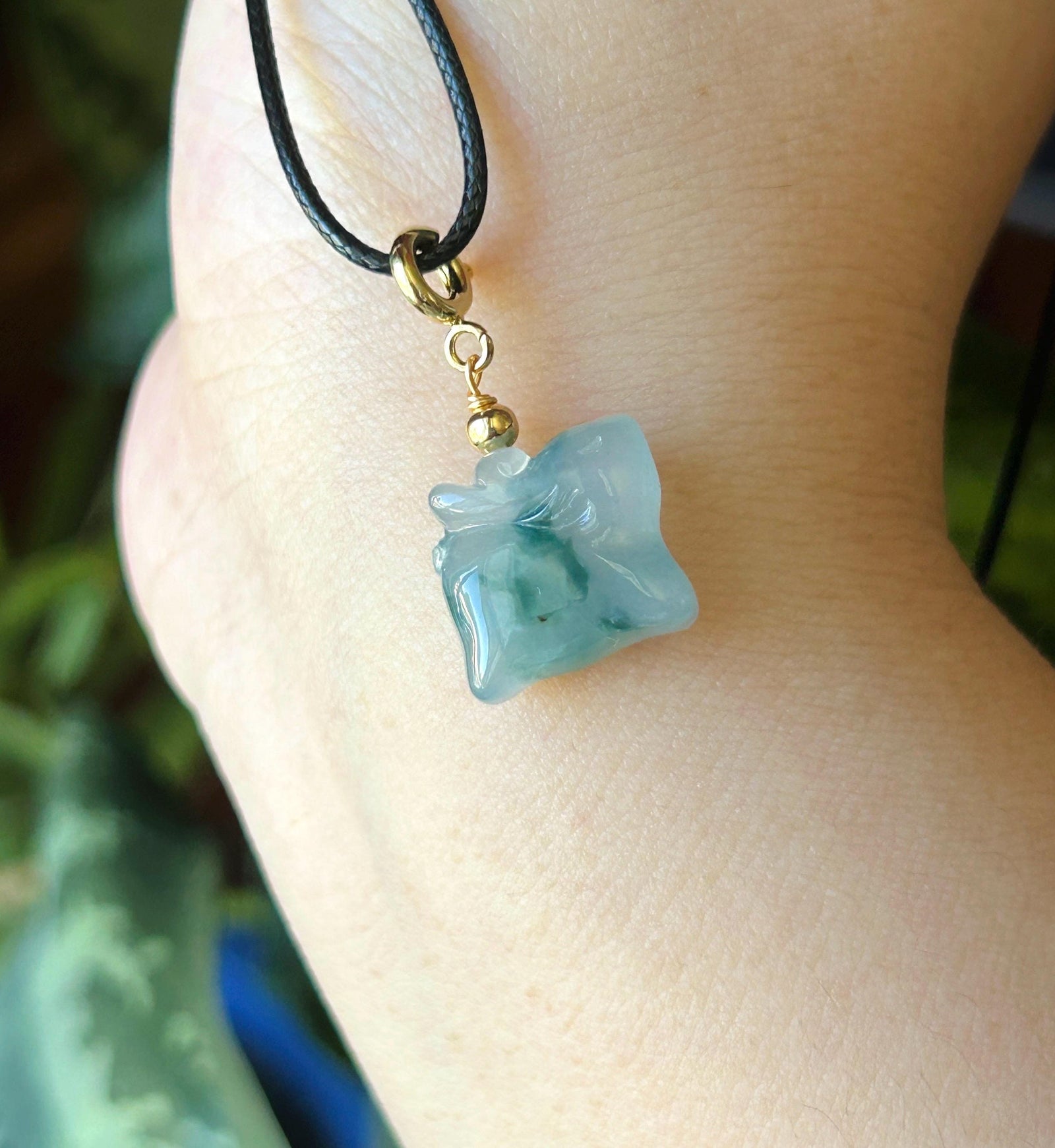 Certified Natural Jadeite Petite Deer Charm | Burmese Type A Highly Translucent Icy Blue with Bluish Green Floral Floral Jade