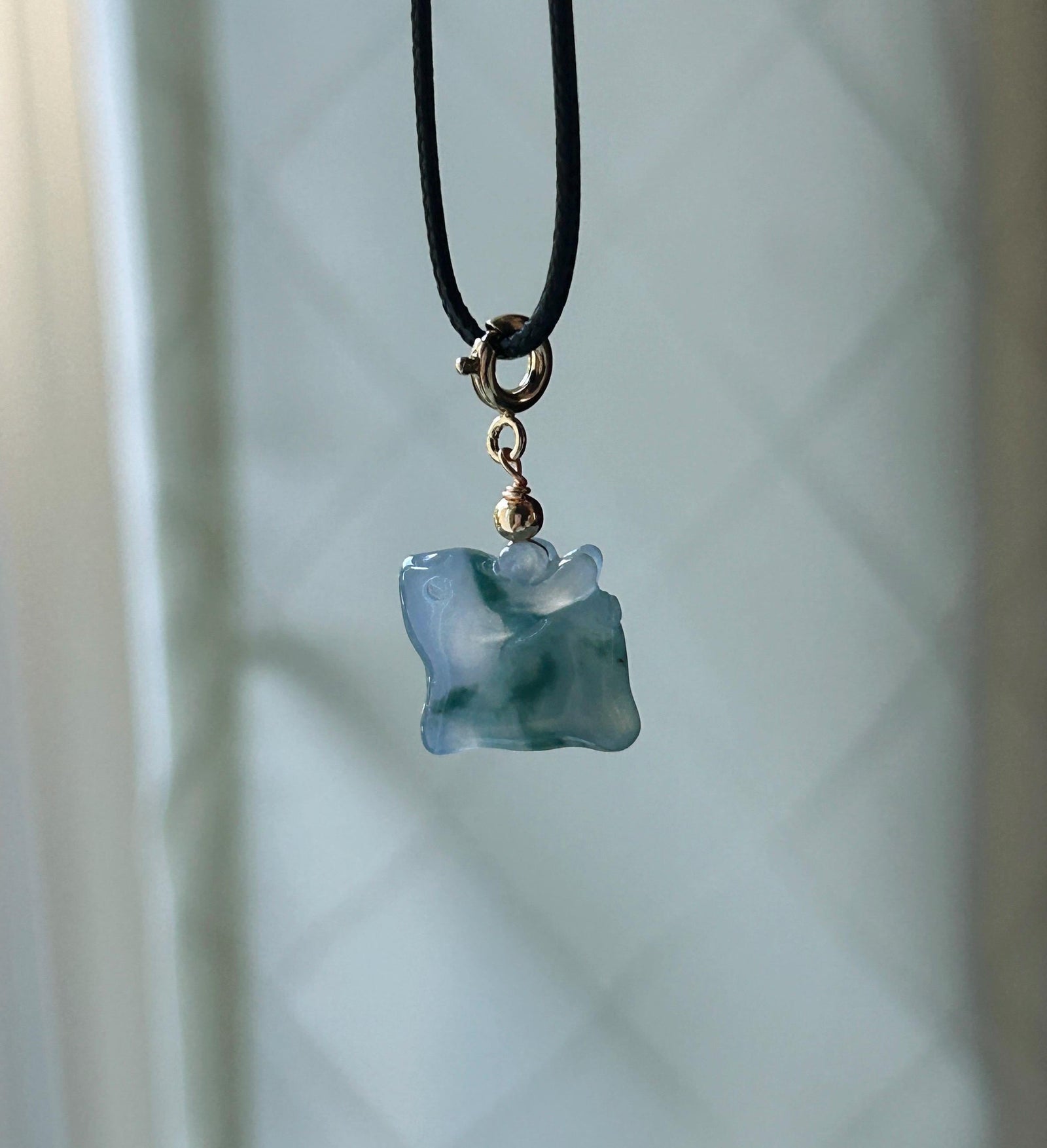 Certified Natural Jadeite Petite Deer Charm | Burmese Type A Highly Translucent Icy Blue with Bluish Green Floral Floral Jade
