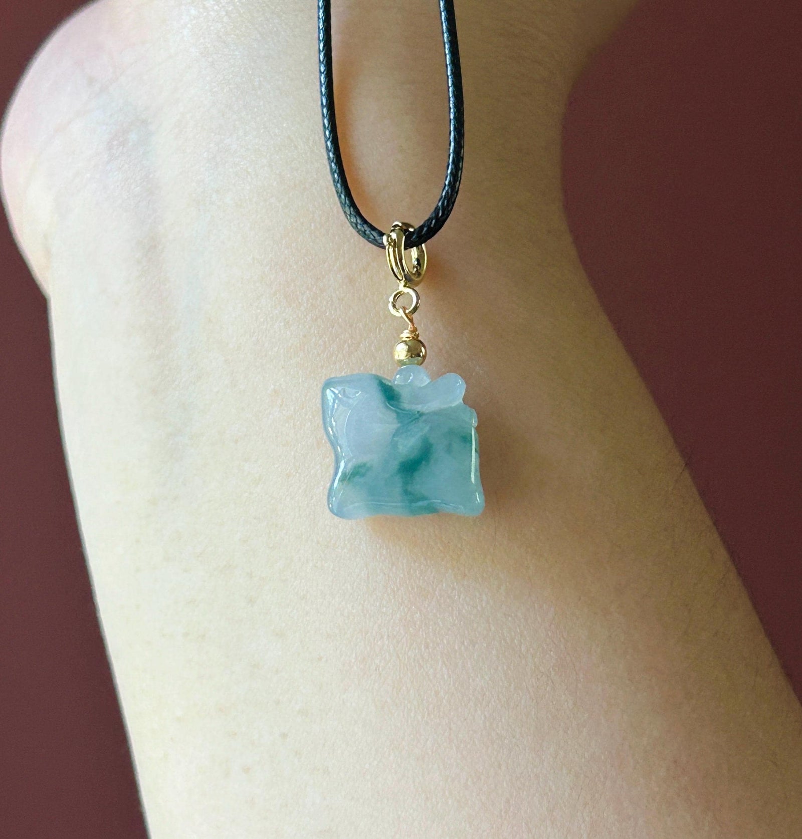 Certified Natural Jadeite Petite Deer Charm | Burmese Type A Highly Translucent Icy Blue with Bluish Green Floral Floral Jade