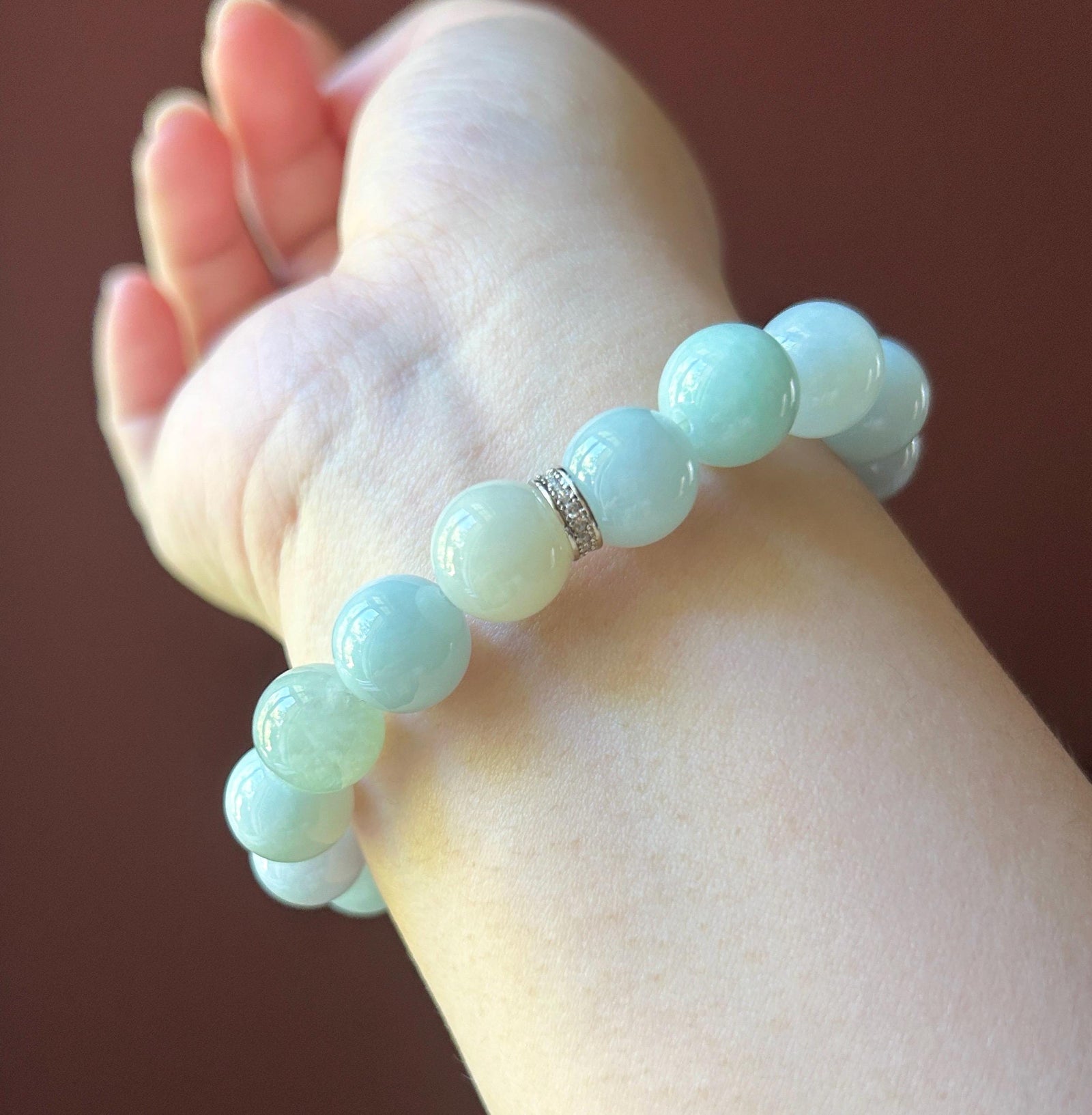 Natural Jadeite Beaded Bracelet Burmese Type A Untreated Fine Glutinous Macaron Pale Aqua Blue & Light Green Jade 12mm BIG Beads