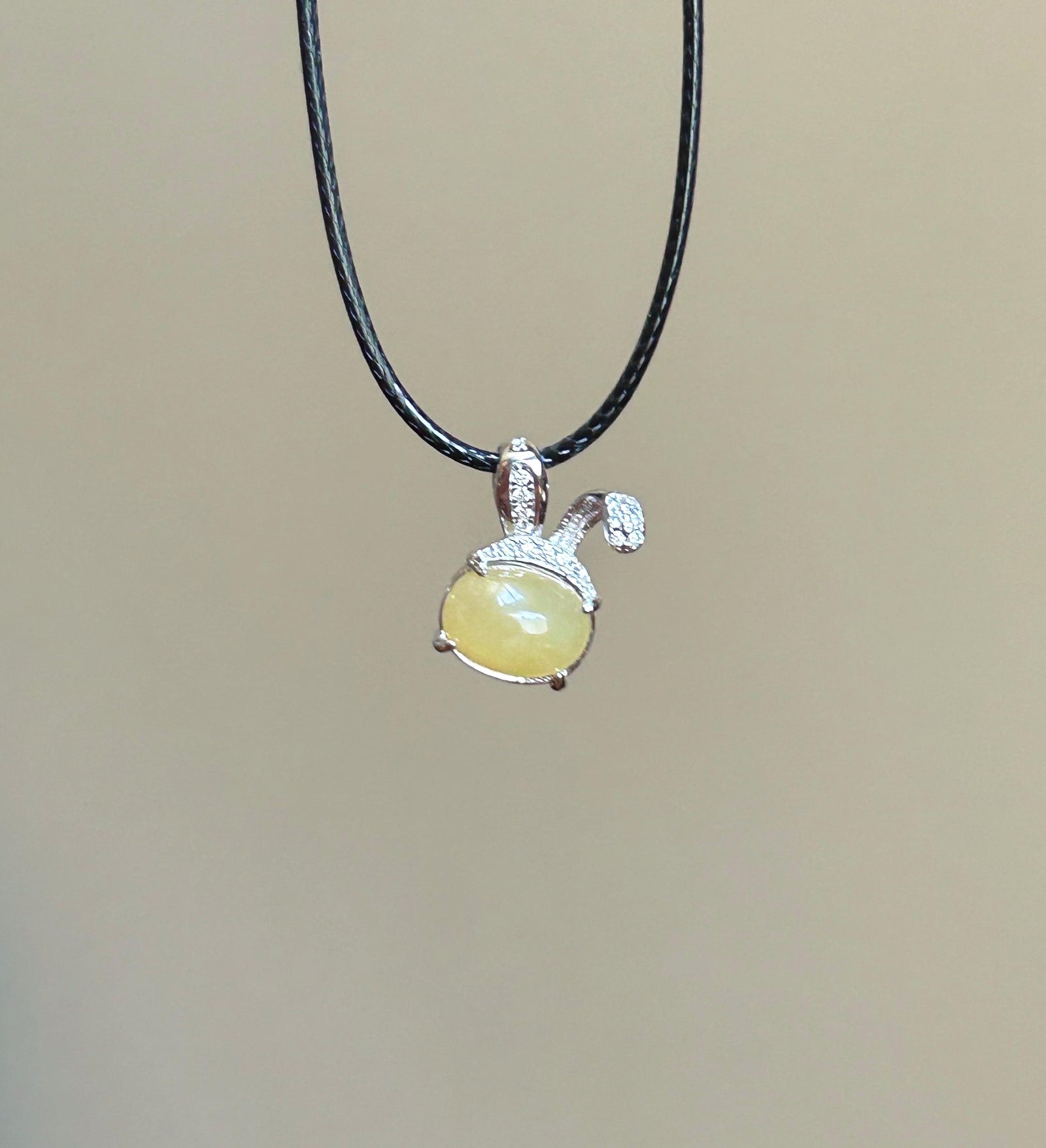 Natural Jadeite Petite Bunny Pendant 925 Sterling Silver | Burmese Type A Unheated Translucent Icy Honey Yellow Jade