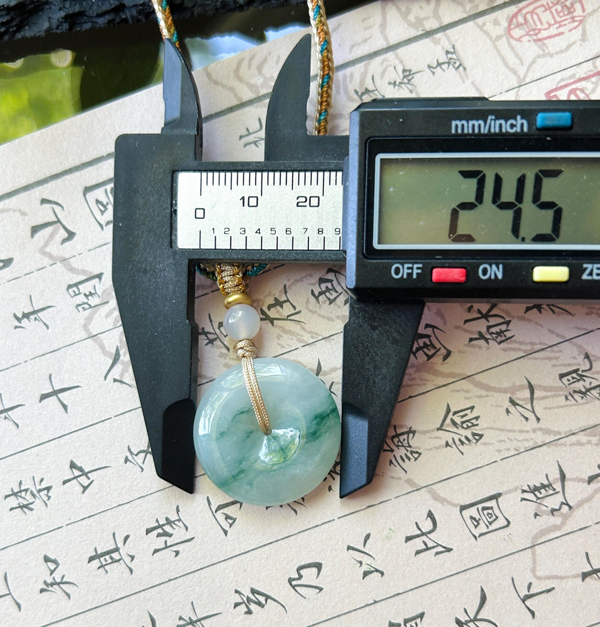 Natural Jadeite Lucky Donut Pendant Handwoven Necklace Burmese Type A Translucent Icy Bluish Green Floral Jade PingAnKou 24.5 x 5.4mm