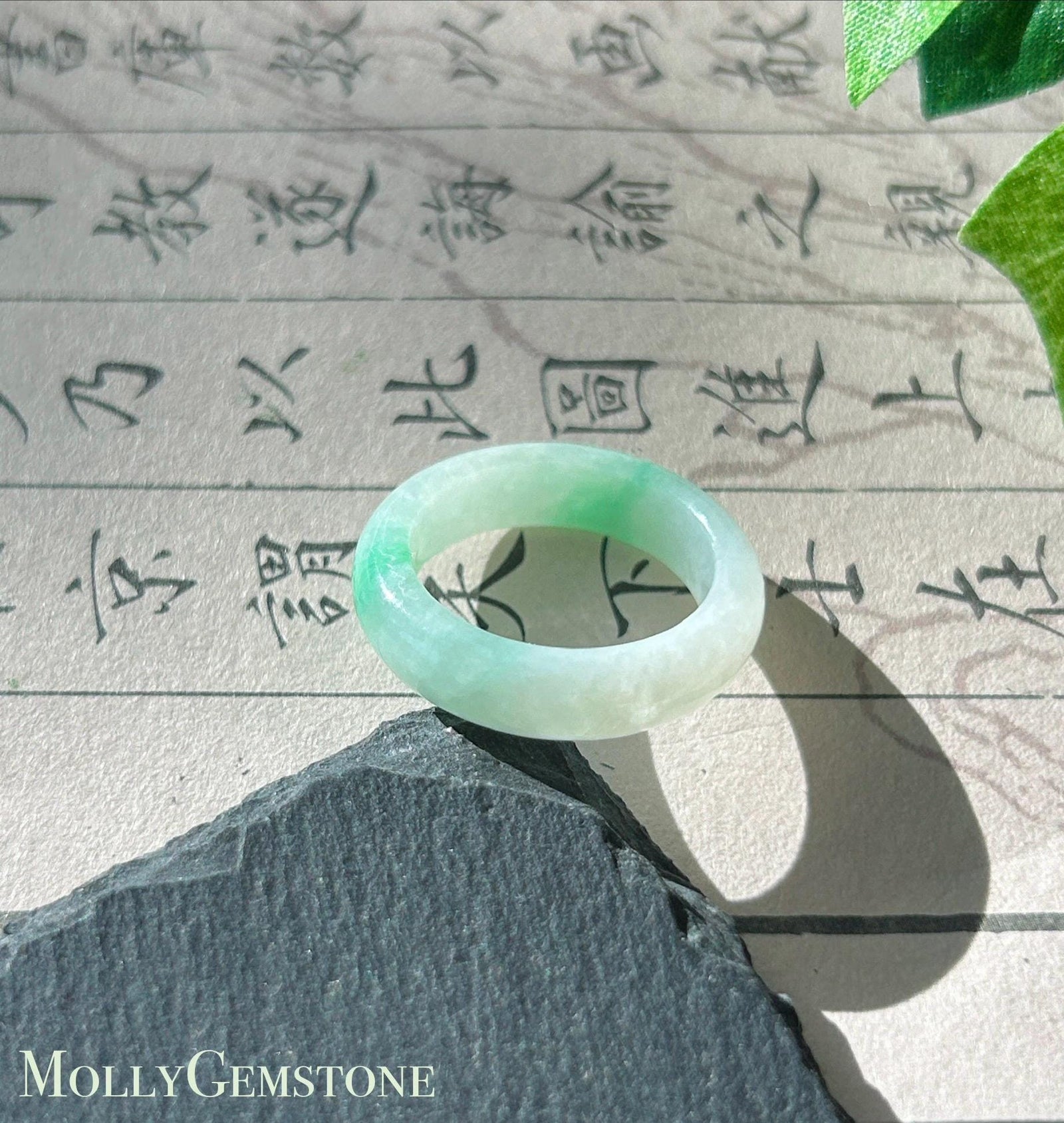 Certified Natural Jadeite Band Ring | Burmese Type A Fine Glutinous Icy White Based Bright Apple Green Jade US - 7, 17.2mm
