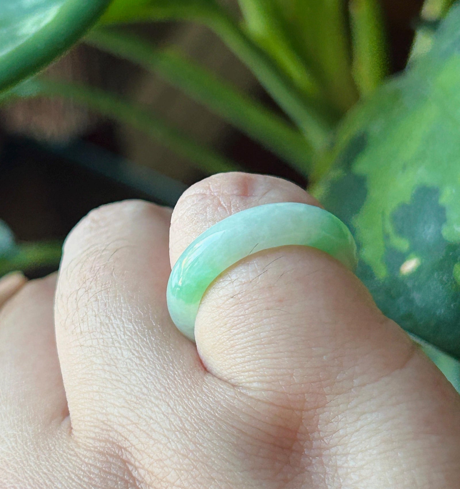 Certified Natural Jadeite Band Ring | Burmese Type A Fine Glutinous Icy White Based Bright Apple Green Jade US - 7, 17.2mm