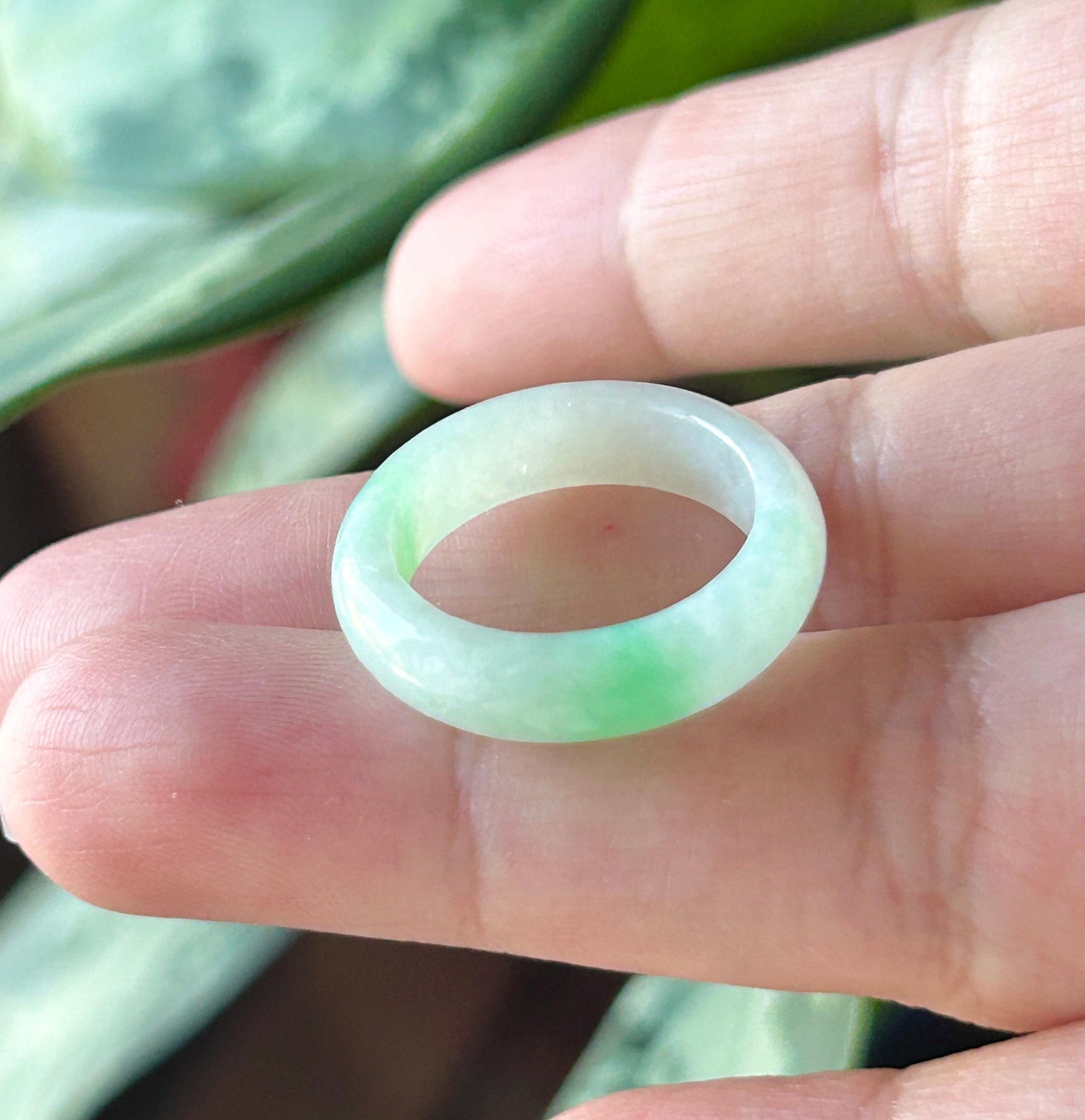 Certified Natural Jadeite Band Ring | Burmese Type A Fine Glutinous Icy White Based Bright Apple Green Jade US - 7, 17.2mm