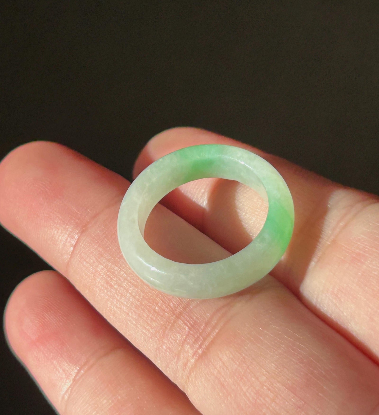 Certified Natural Jadeite Band Ring | Burmese Type A Fine Glutinous Icy White Based Bright Apple Green Jade US - 7, 17.2mm