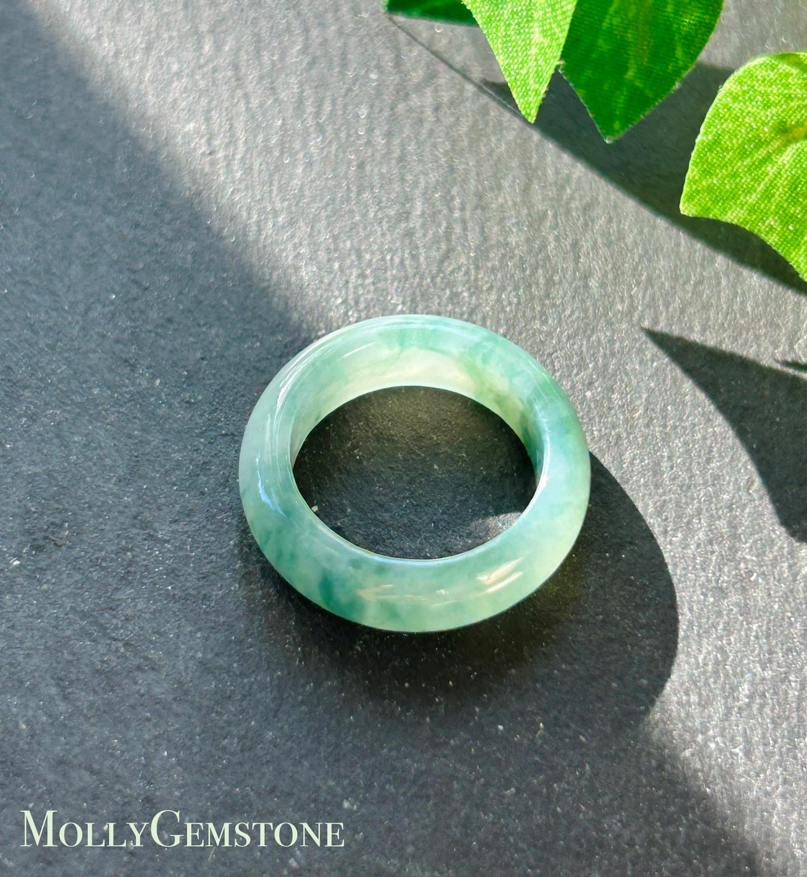 Certified Natural Jadeite Band Ring | Burmese Type A Translucent Icy Glutinous Bluish Green Floral Jade US - 6.25, 16.7mm