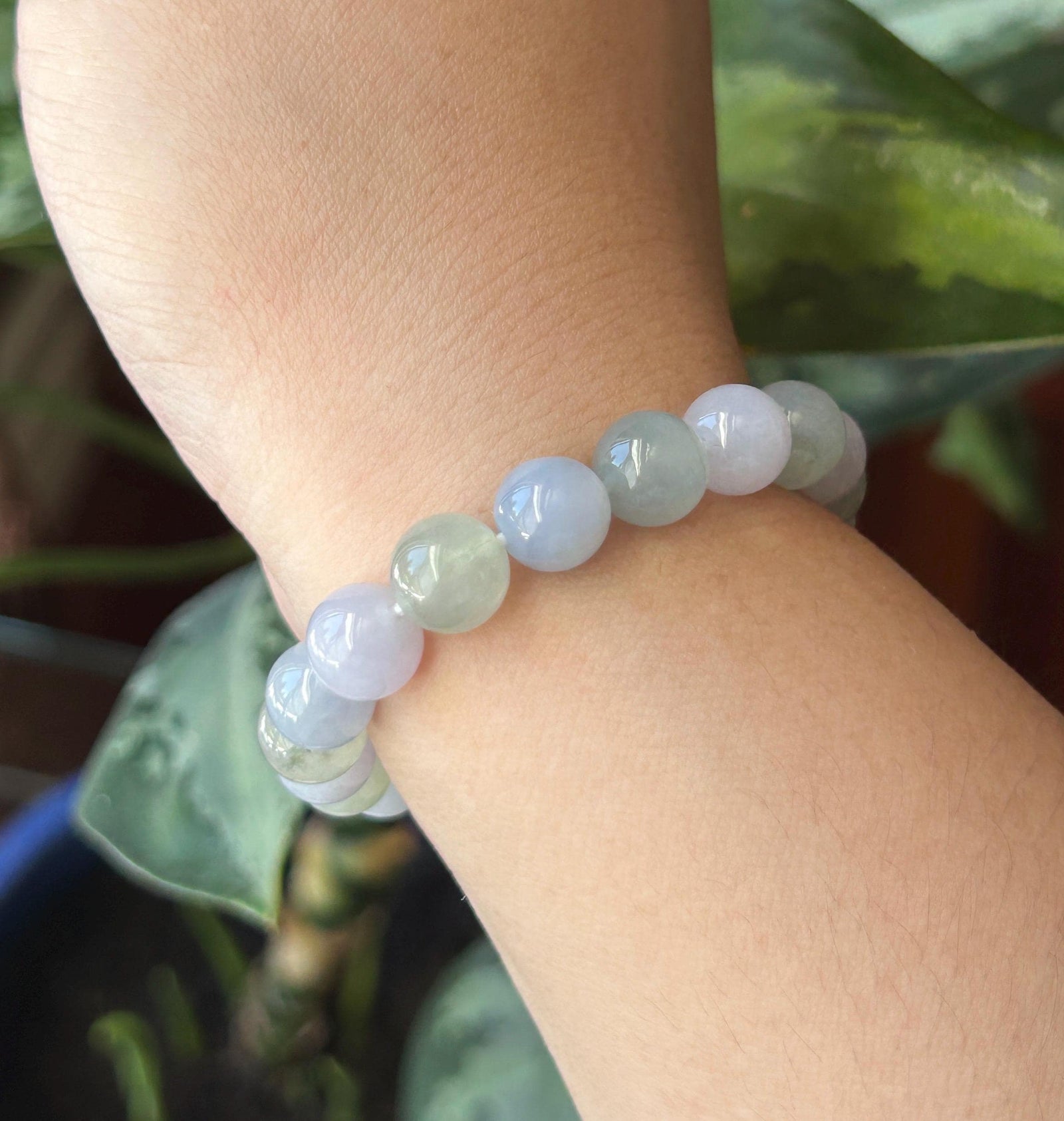 Natural Jadeite Beaded Bracelet Burmese Type A Highly Translucent Fine Icy Macaron Pale Icy Green & Lavender Jade 9mm