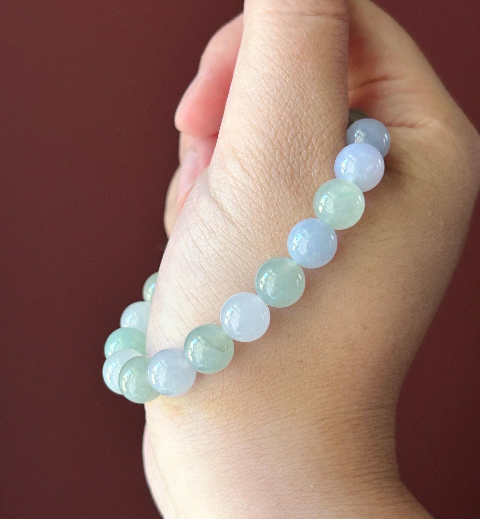 Natural Jadeite Beaded Bracelet Burmese Type A Highly Translucent Fine Icy Macaron Pale Icy Green & Lavender Jade 9mm