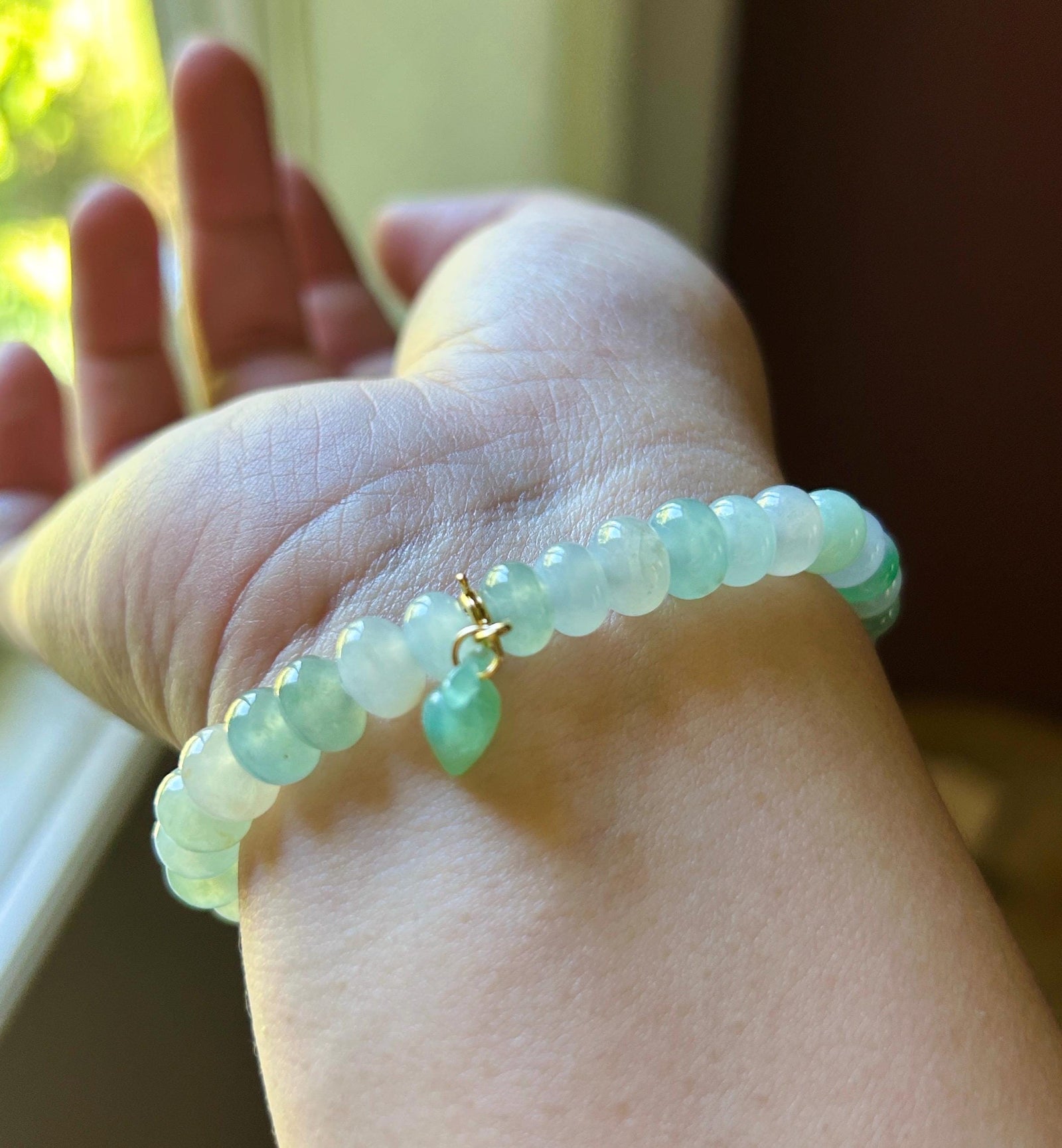 Natural Jadeite Beaded Bracelet Burmese Type A Highly Translucent Fine Icy Macaron Pale Icy Green Jade 8mm Minimalist Jewelry