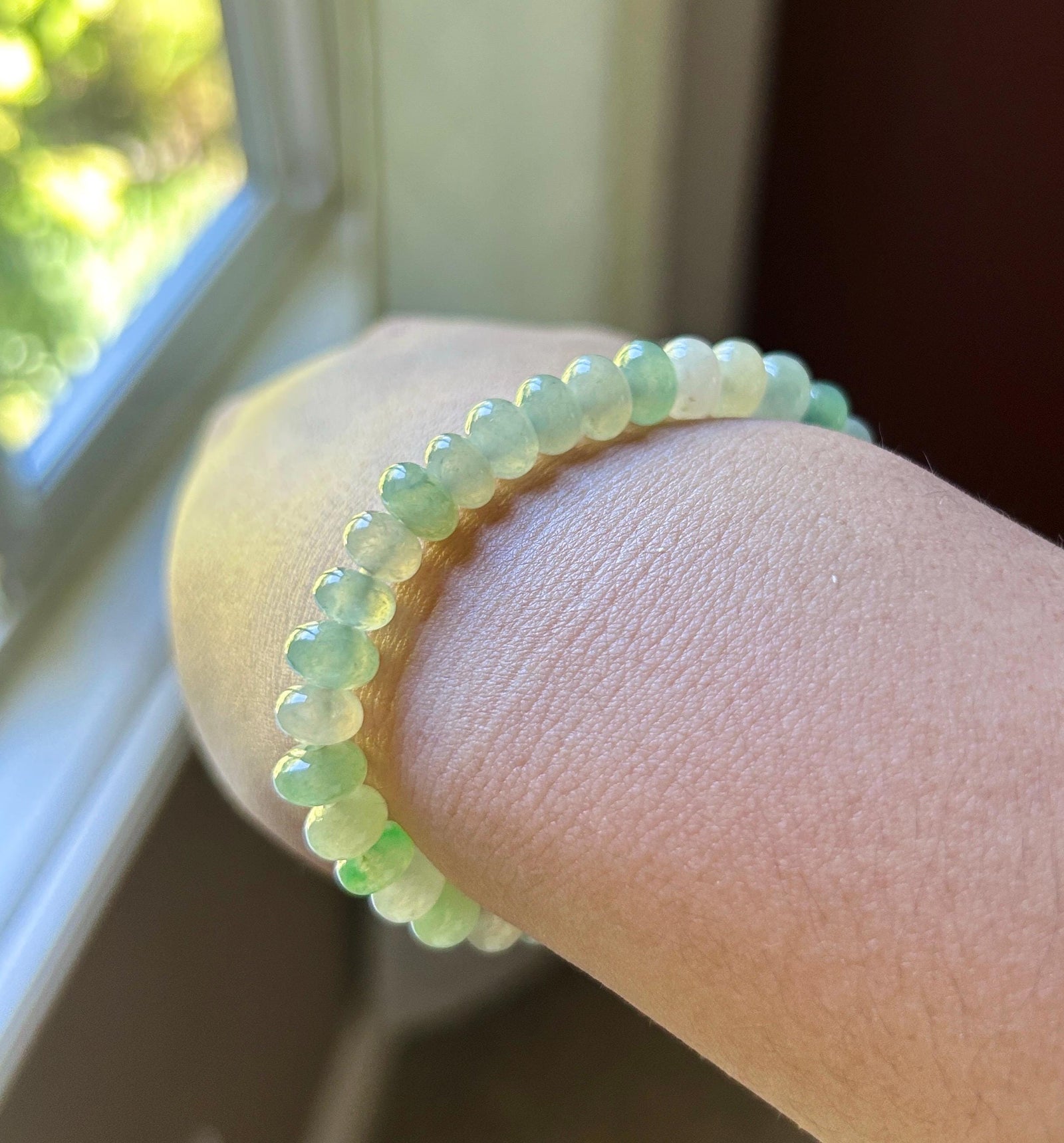 Natural Jadeite Beaded Bracelet Burmese Type A Highly Translucent Fine Icy Macaron Pale Icy Green Jade 8mm Minimalist Jewelry