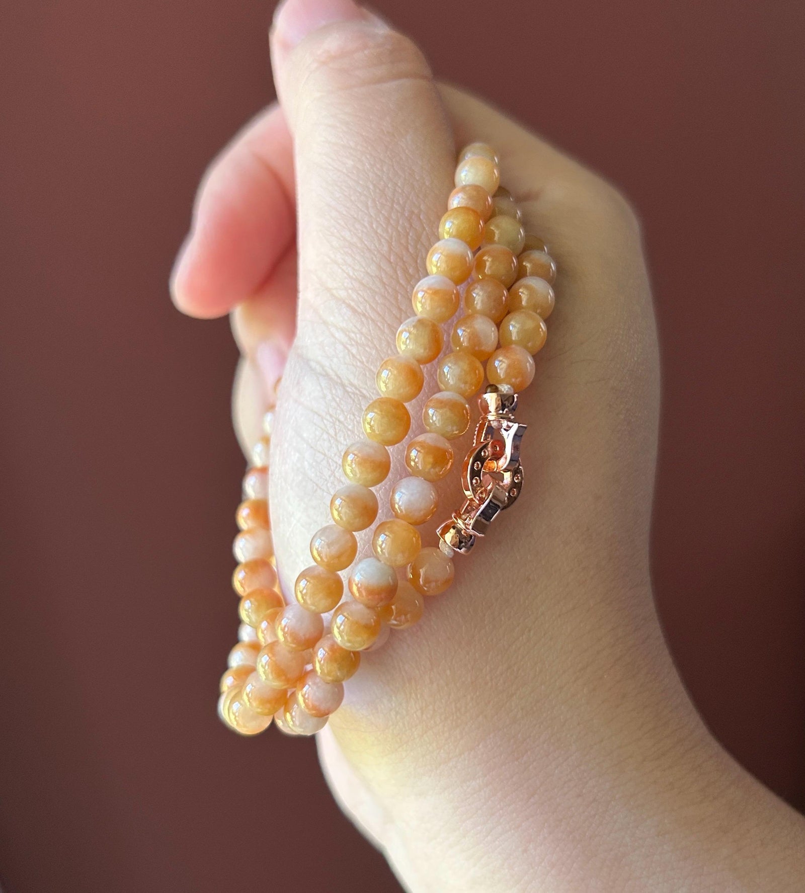 Certified Natural Jadeite Beaded Stacked Bracelet/Necklace Jewelry Burmese Type A Icy YuanYang Orange Jade 5.3mm
