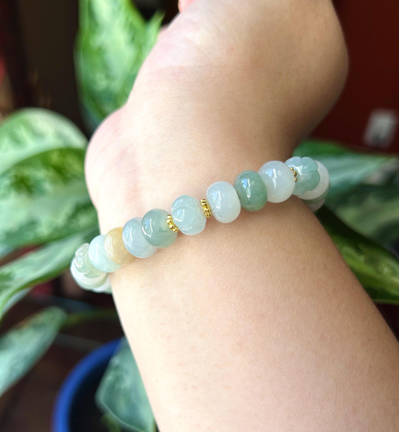 Natural Jadeite Beaded Bracelet Burmese Type A Highly Translucent Icy Macaron Multicolor Jade 9.5mm Minimalist Jewelry