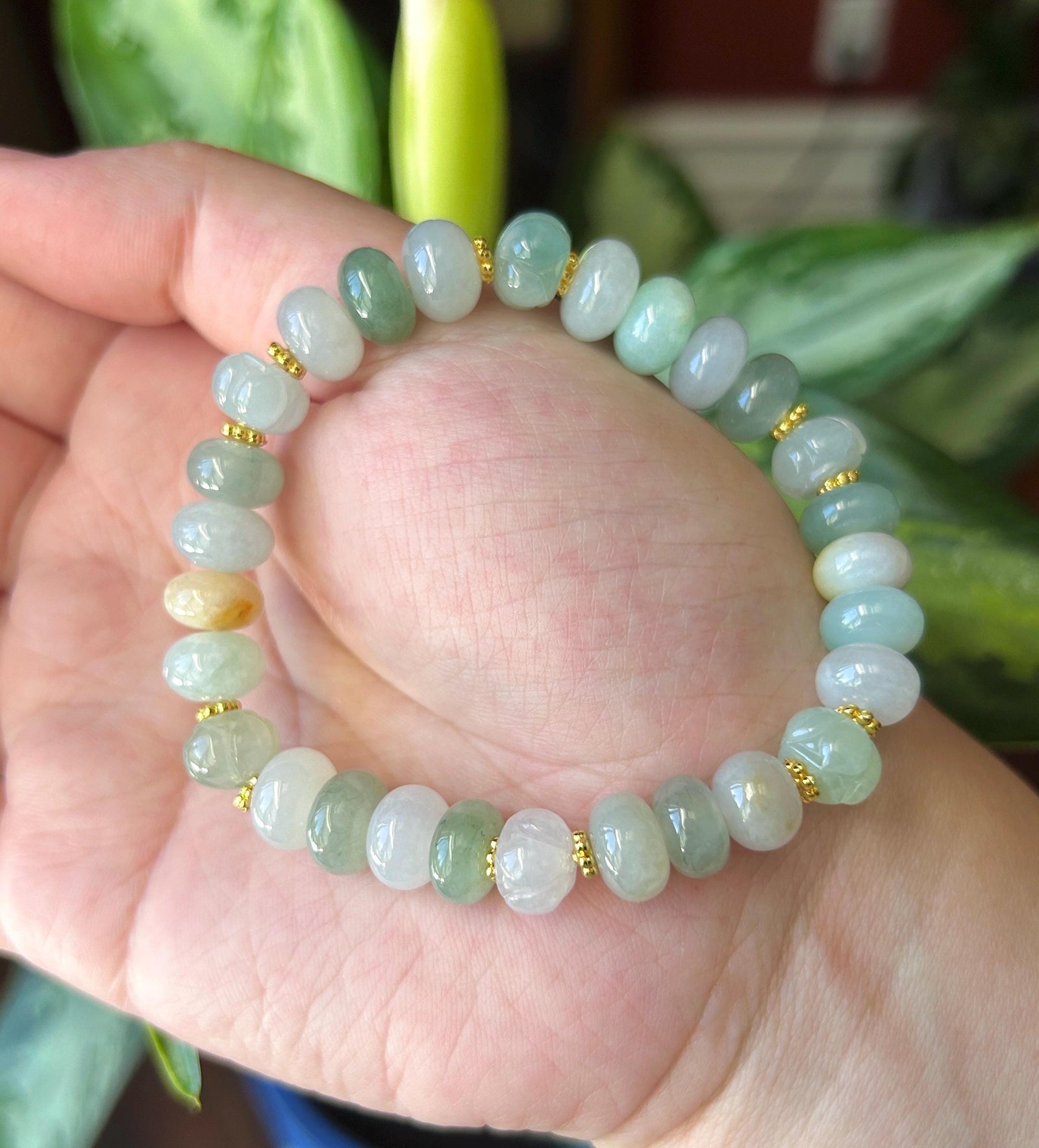 Natural Jadeite Beaded Bracelet Burmese Type A Highly Translucent Icy Macaron Multicolor Jade 9.5mm Minimalist Jewelry