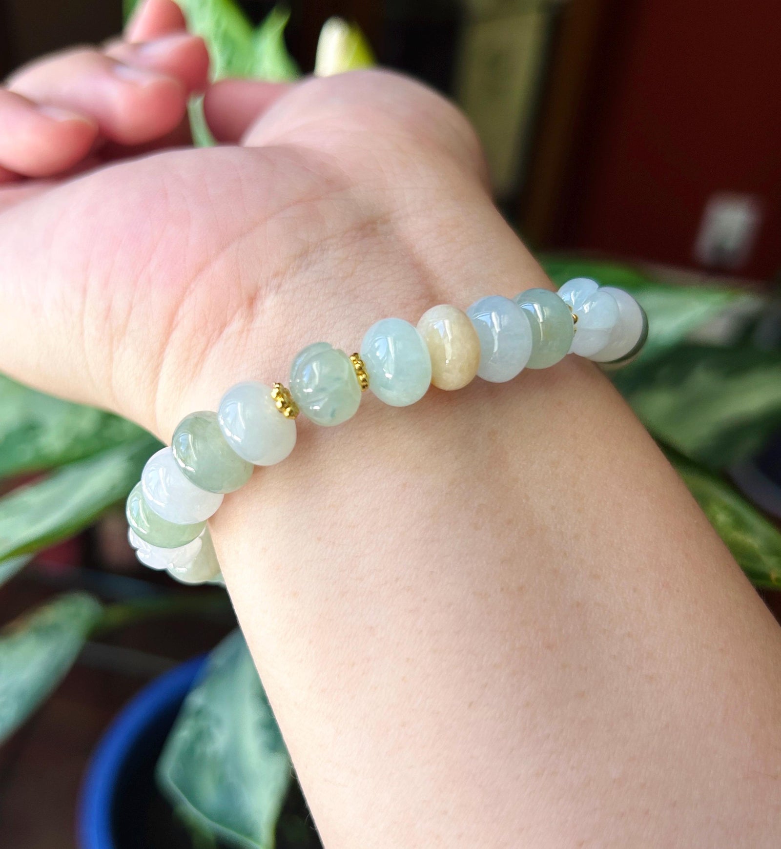 Natural Jadeite Beaded Bracelet Burmese Type A Highly Translucent Icy Macaron Multicolor Jade 9.5mm Minimalist Jewelry