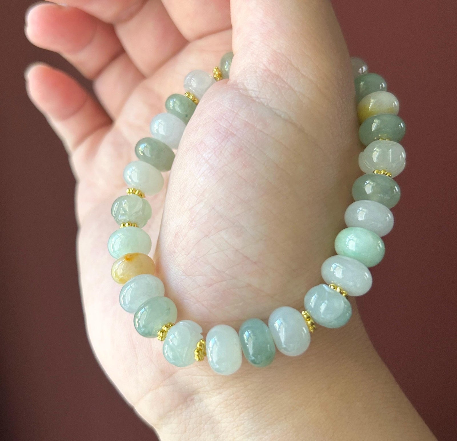 Natural Jadeite Beaded Bracelet Burmese Type A Highly Translucent Icy Macaron Multicolor Jade 9.5mm Minimalist Jewelry