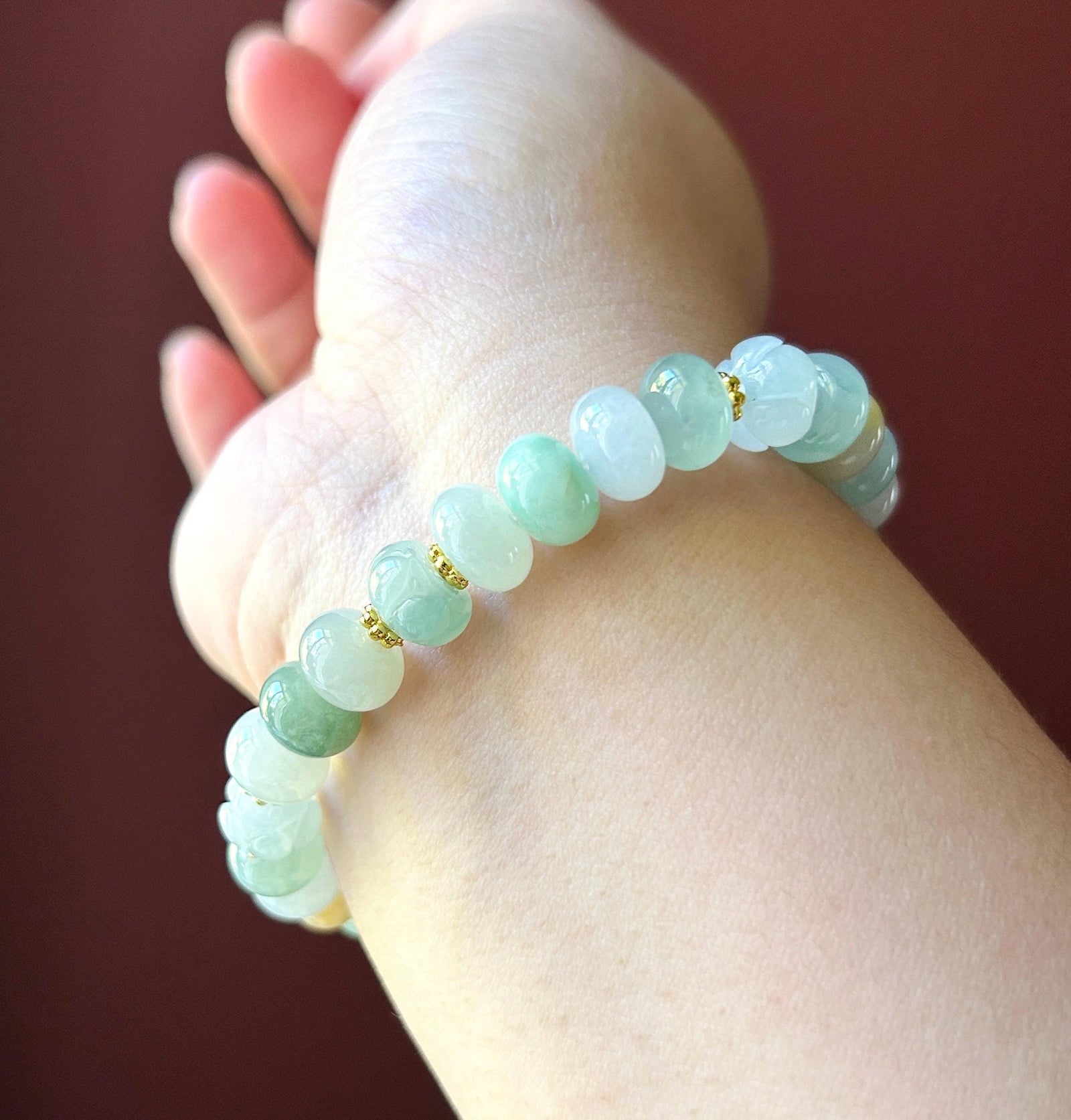 Natural Jadeite Beaded Bracelet Burmese Type A Highly Translucent Icy Macaron Multicolor Jade 9.5mm Minimalist Jewelry