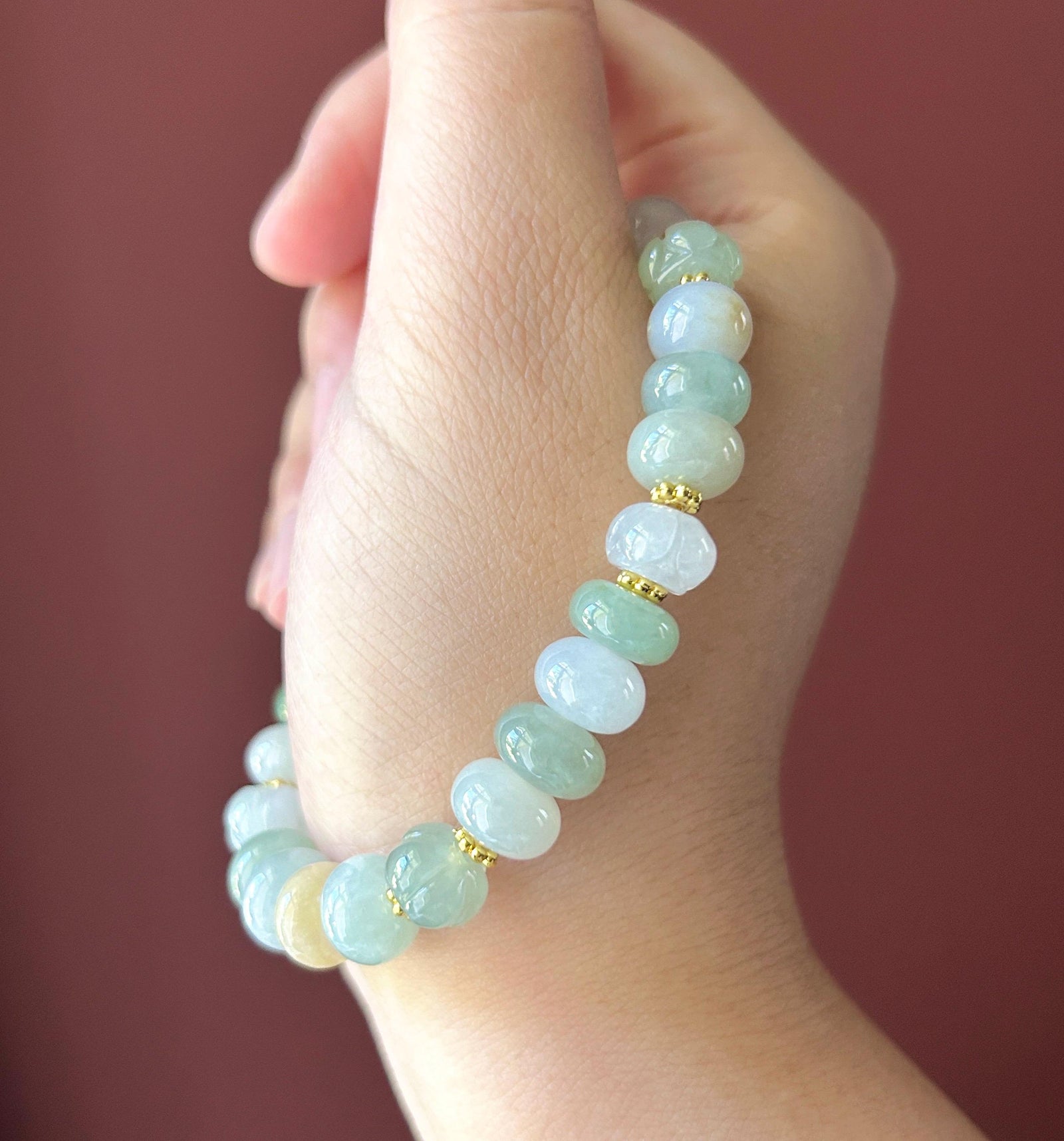 Natural Jadeite Beaded Bracelet Burmese Type A Highly Translucent Icy Macaron Multicolor Jade 9.5mm Minimalist Jewelry
