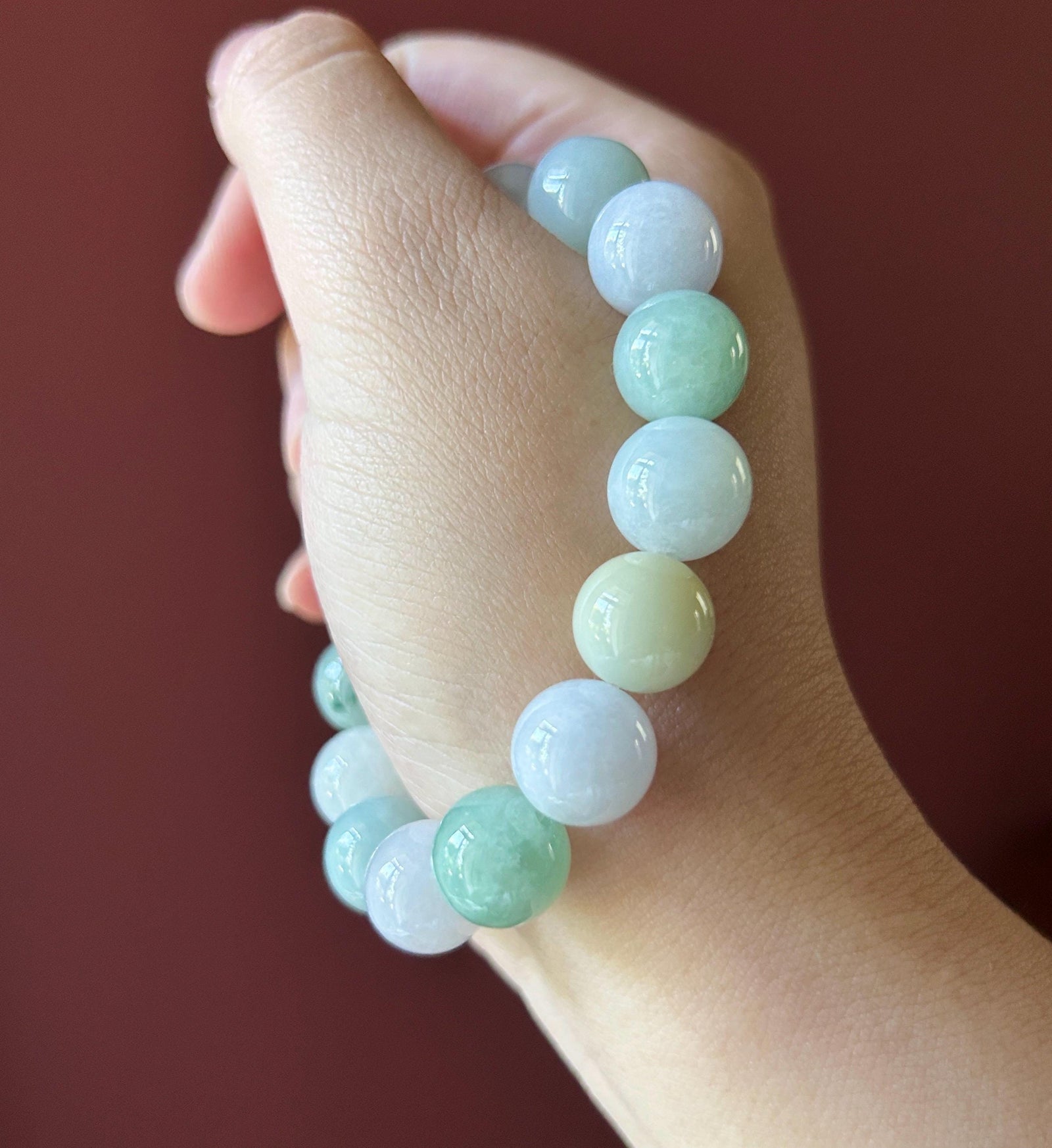 Natural Jadeite Beaded Bracelet Burmese Type A Untreated Fine Glutinous Icy Macaron Multicolor Jade 12.5mm BIG Beads