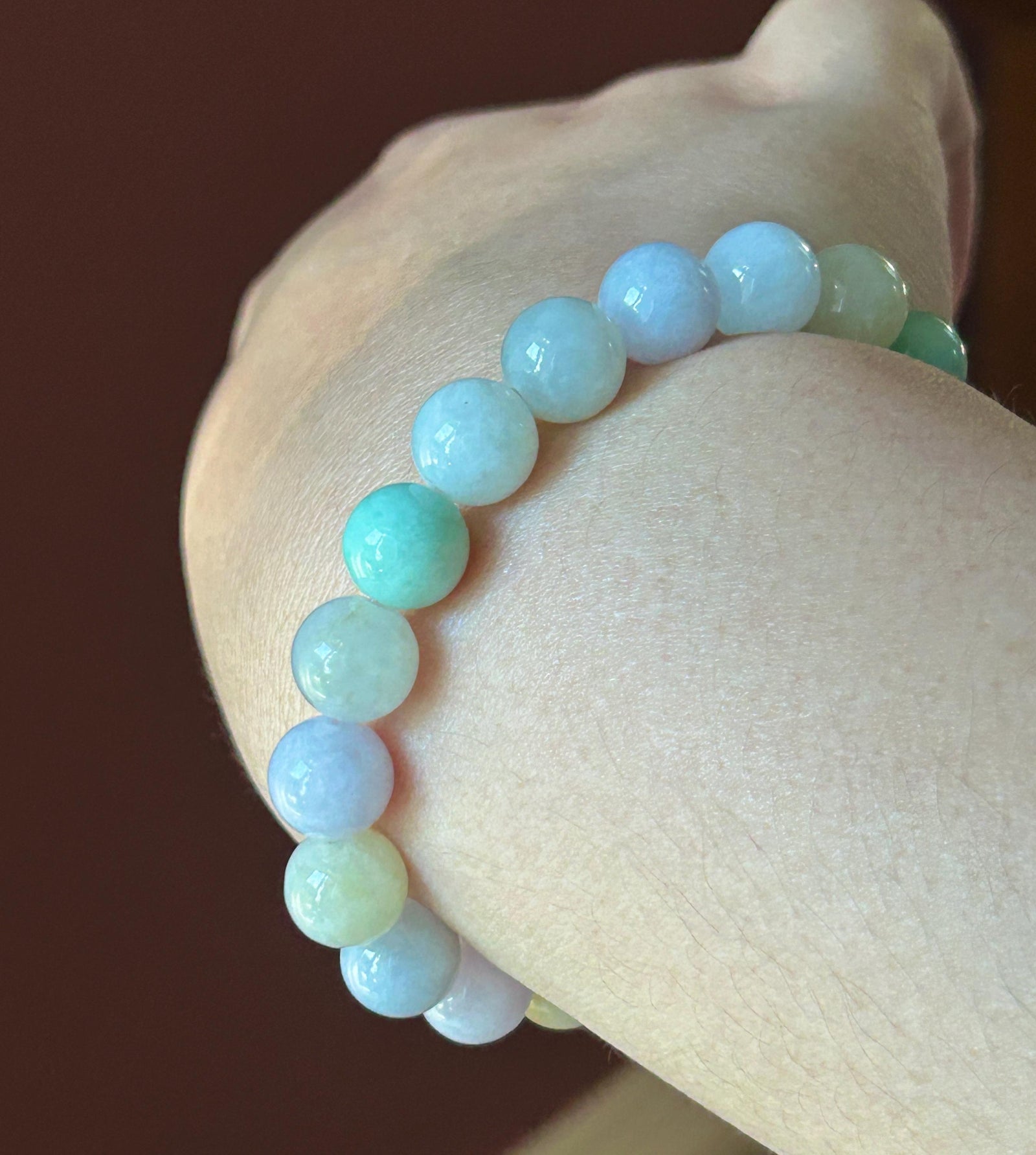 Natural Jadeite Beaded Bracelet Burmese Type A Untreated Fine Glutinous Icy Multicolor Jade 9.4mm Duobao