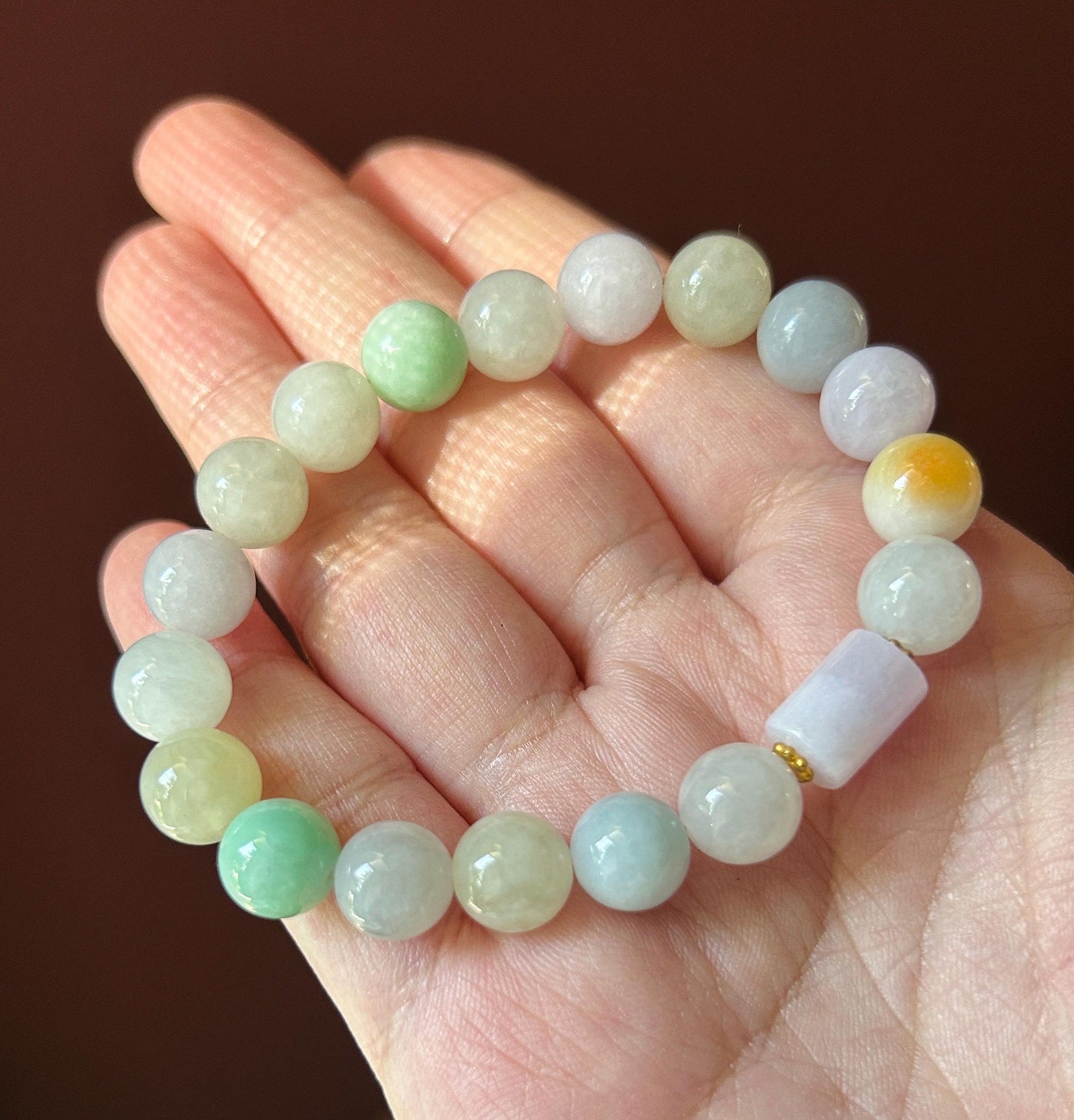 Natural Jadeite Beaded Bracelet Burmese Type A Untreated Fine Glutinous Icy Multicolor Jade 9.4mm Duobao