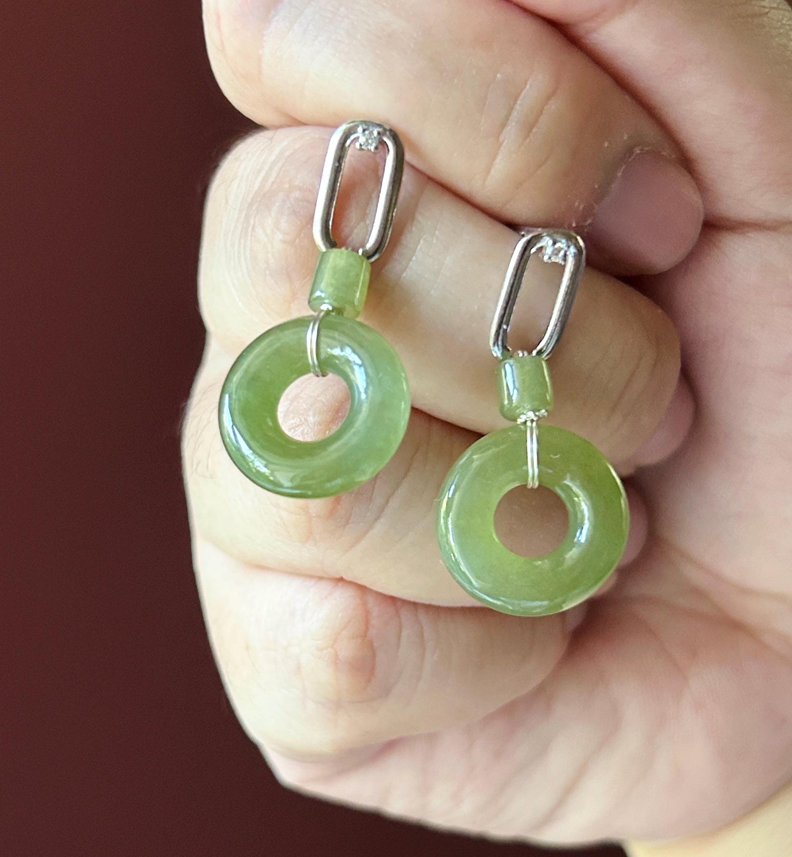 Certified Natural Jadeite Lucky Donut Earrings: Burmese Type A Icy Translucent Monet Garden Lavender/ Green Tea Yellow Jade, Sterling Silver