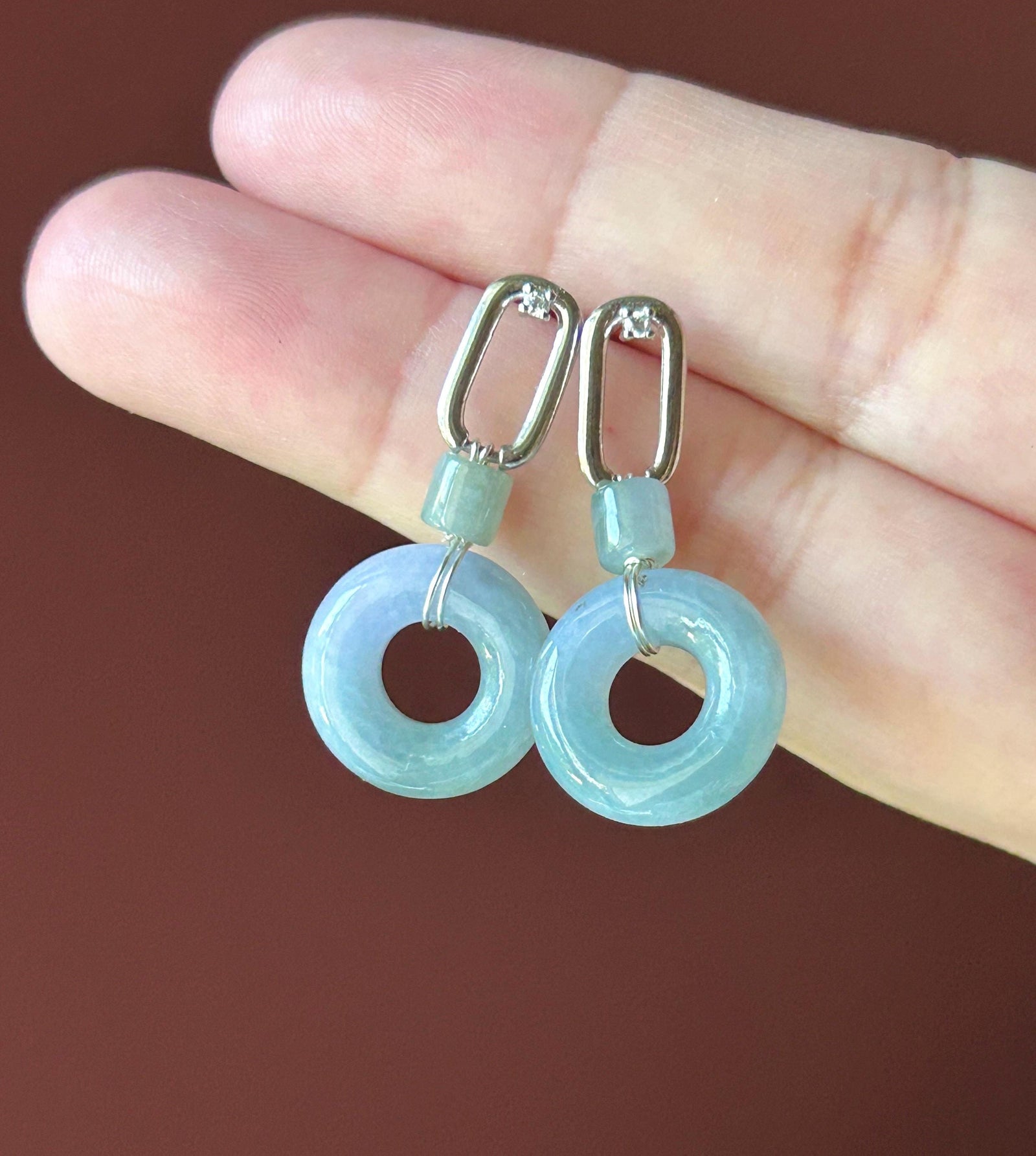 Certified Natural Jadeite Lucky Donut Earrings: Burmese Type A Icy Translucent Monet Garden Lavender/ Green Tea Yellow Jade, Sterling Silver