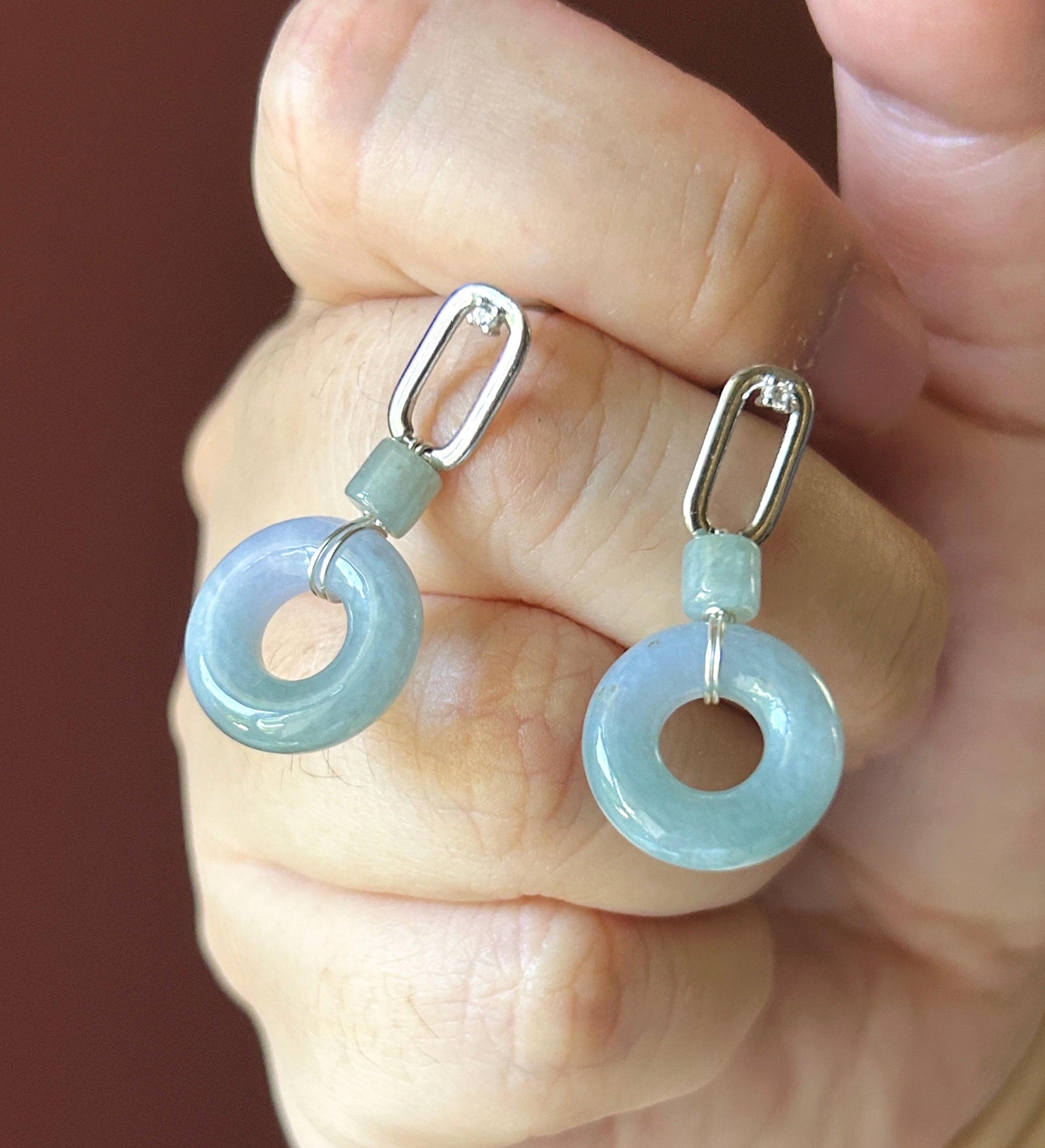 Certified Natural Jadeite Lucky Donut Earrings: Burmese Type A Icy Translucent Monet Garden Lavender/ Green Tea Yellow Jade, Sterling Silver