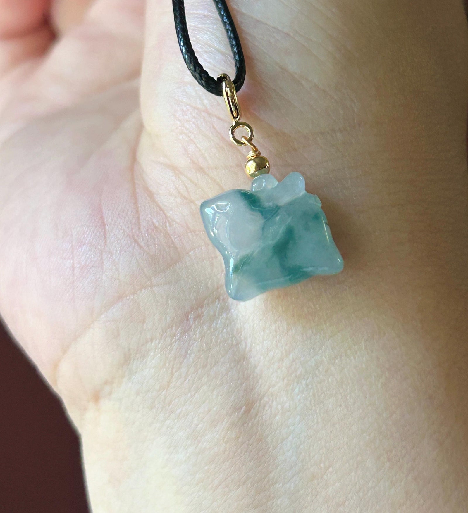 Certified Natural Jadeite Petite Deer Charm | Burmese Type A Highly Translucent Icy Blue with Bluish Green Floral Floral Jade