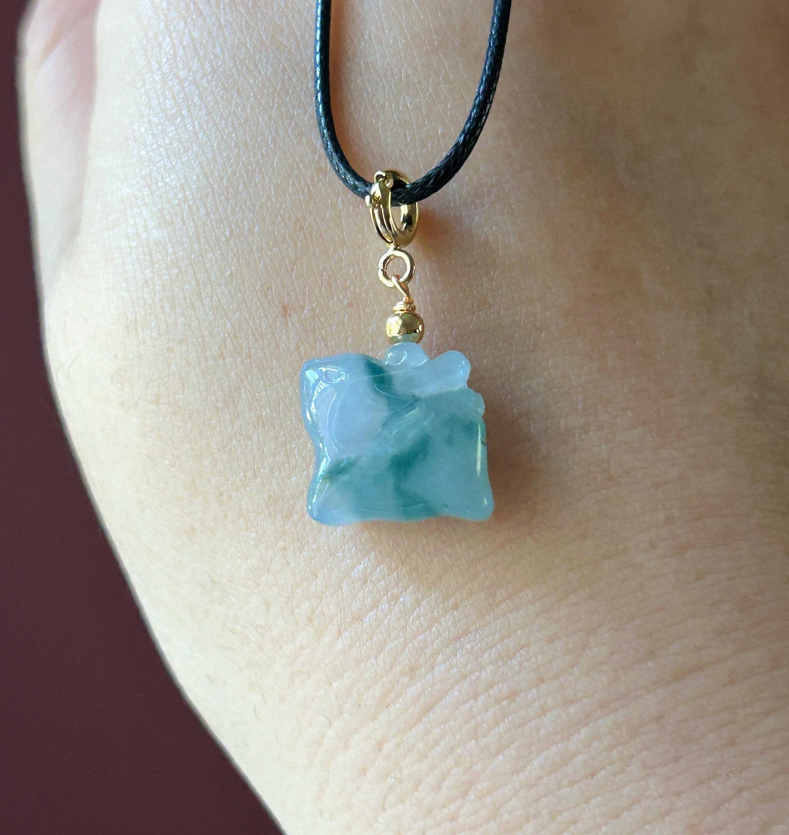 Certified Natural Jadeite Petite Deer Charm | Burmese Type A Highly Translucent Icy Blue with Bluish Green Floral Floral Jade