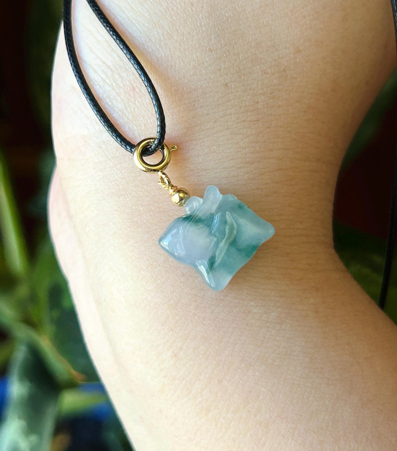 Certified Natural Jadeite Petite Deer Charm | Burmese Type A Highly Translucent Icy Blue with Bluish Green Floral Floral Jade