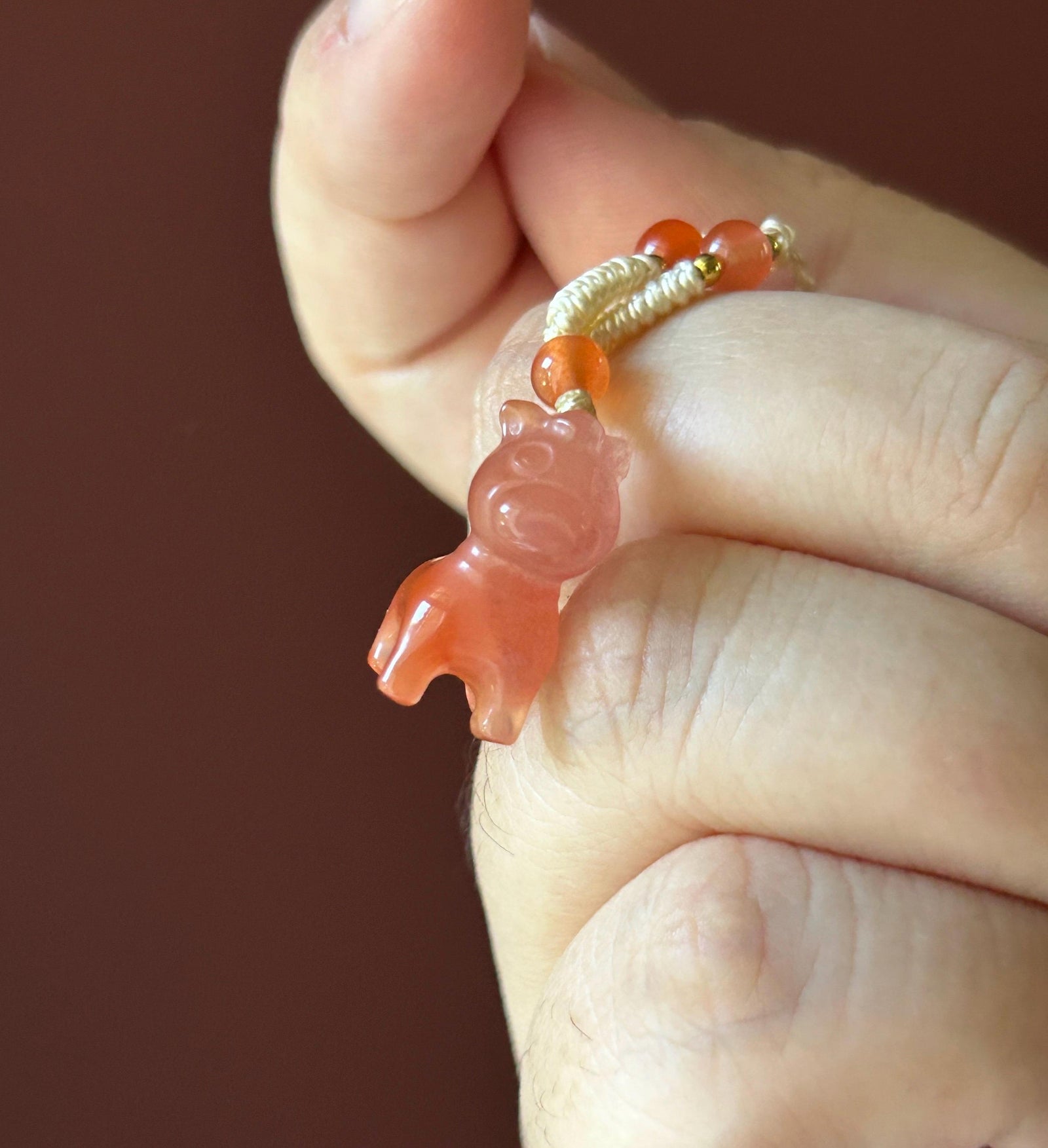 Natural Nanhong Agate Cute Horse Pendant Handwoven Necklace| Protection Amulet | South Red Floral Agate | Lucky Jade Charm