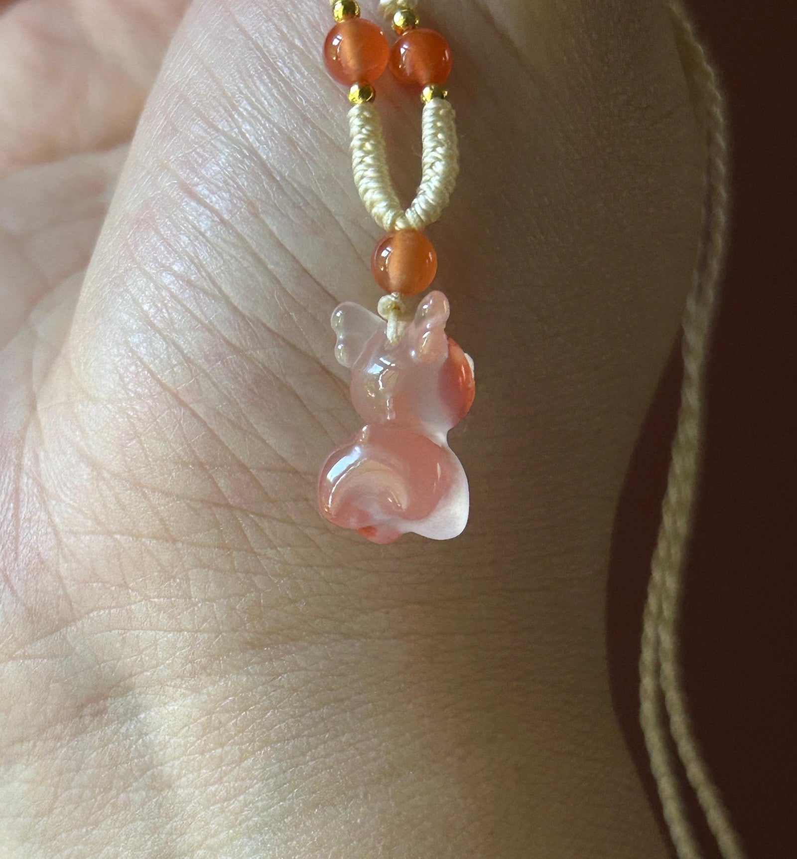 Natural Nanhong Agate Cute Deer Pendant Handwoven Necklace| Protection Amulet | South Red Floral Agate | Lucky Jade Charm