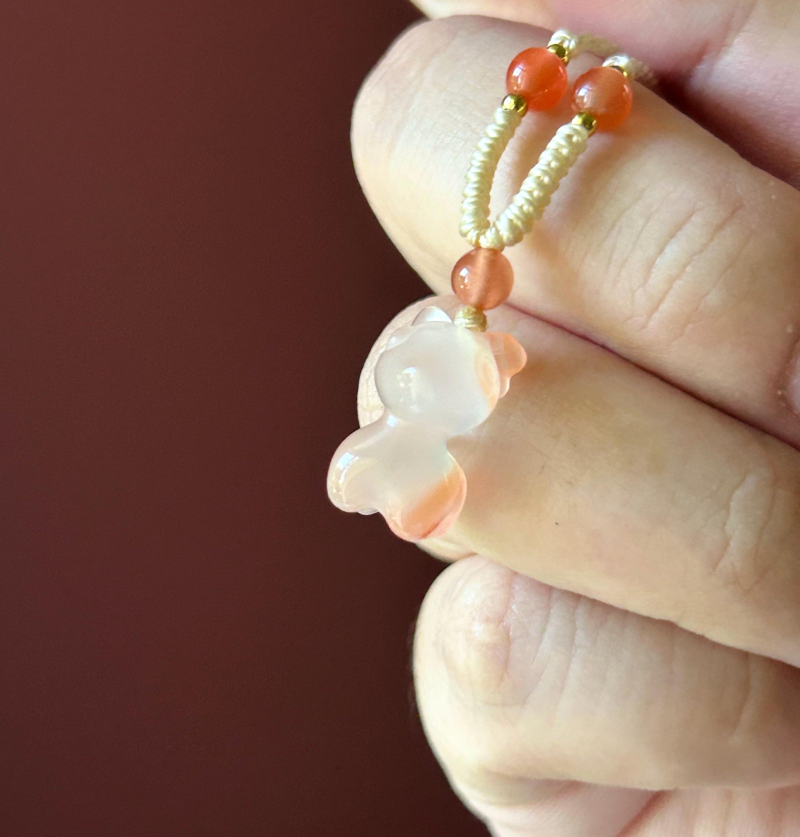 Natural Nanhong Agate Cute Deer Pendant Handwoven Necklace| Protection Amulet | South Red Floral Agate | Lucky Jade Charm