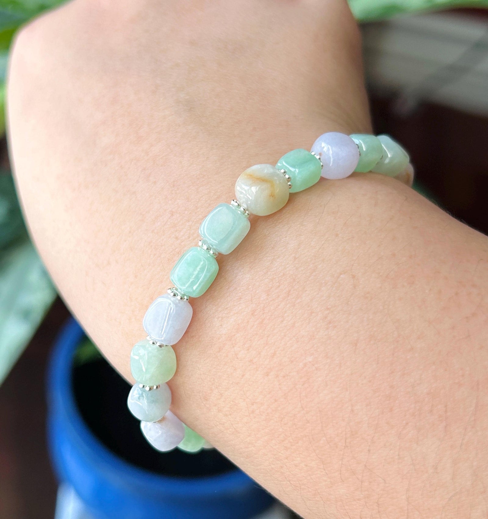 Natural Jadeite Beaded Bracelet Burmese Type A Fine Glutinous Icy Macaron Multicolor Jade 7.5mm Minimalist Jewelry Freeform Beads
