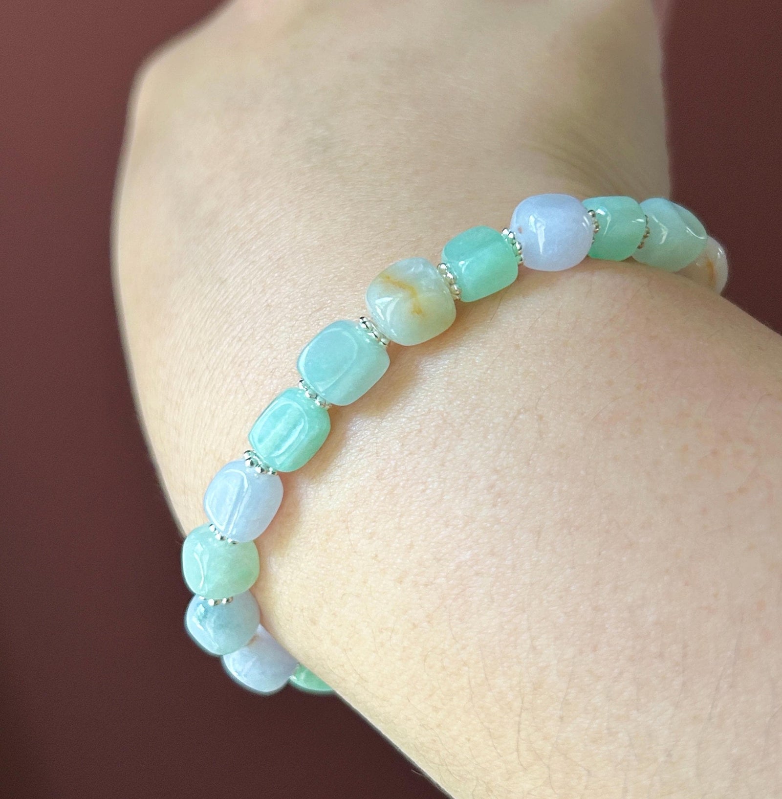 Natural Jadeite Beaded Bracelet Burmese Type A Fine Glutinous Icy Macaron Multicolor Jade 7.5mm Minimalist Jewelry Freeform Beads