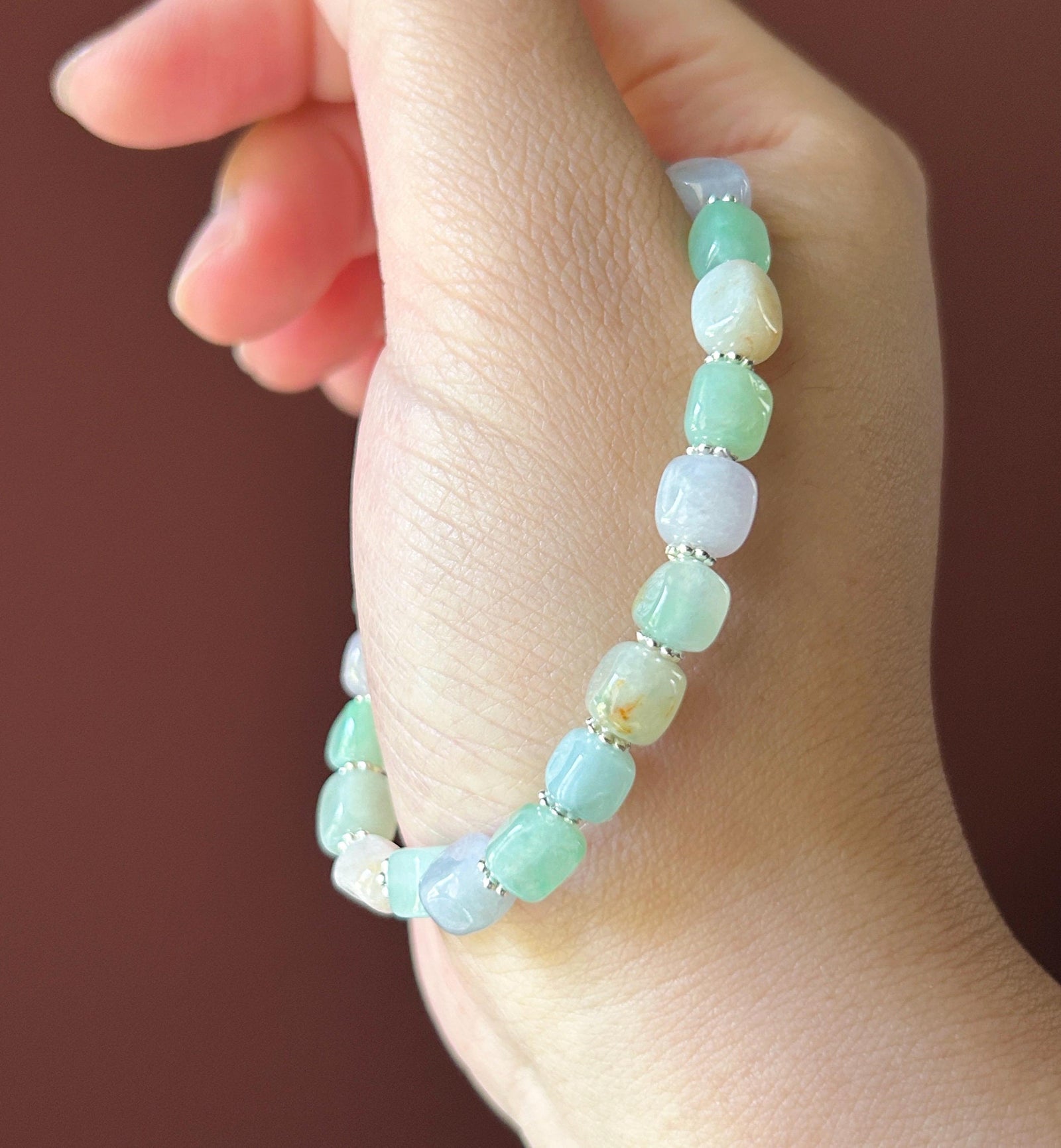 Natural Jadeite Beaded Bracelet Burmese Type A Fine Glutinous Icy Macaron Multicolor Jade 7.5mm Minimalist Jewelry Freeform Beads
