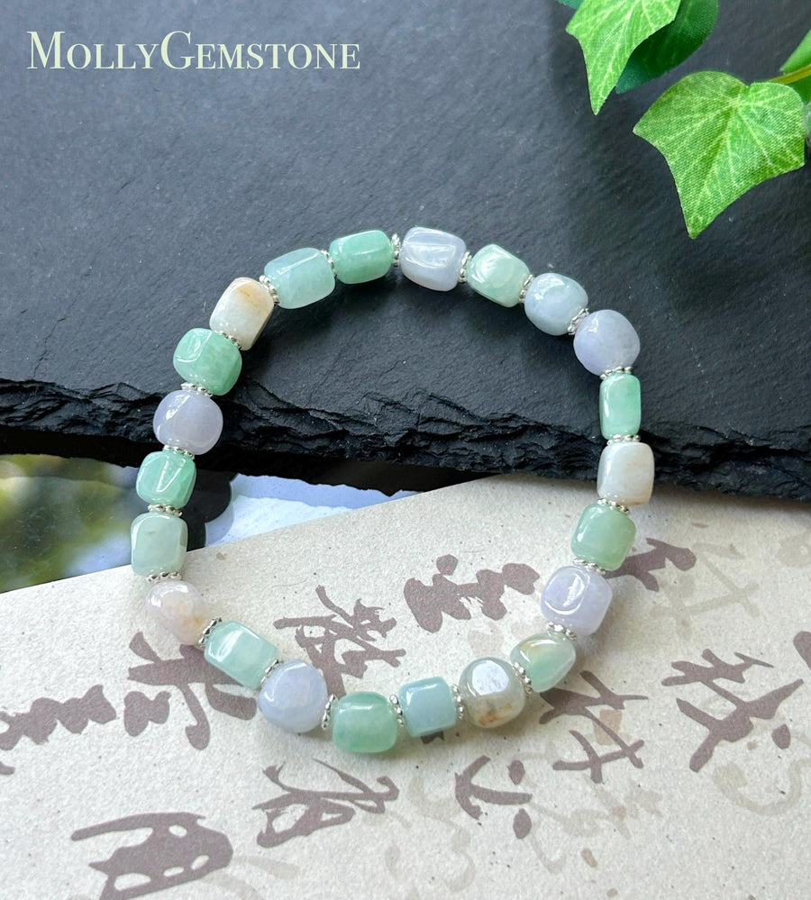 Natural Jadeite Beaded Bracelet Burmese Type A Fine Glutinous Icy Macaron Multicolor Jade 7.5mm Minimalist Jewelry Freeform Beads