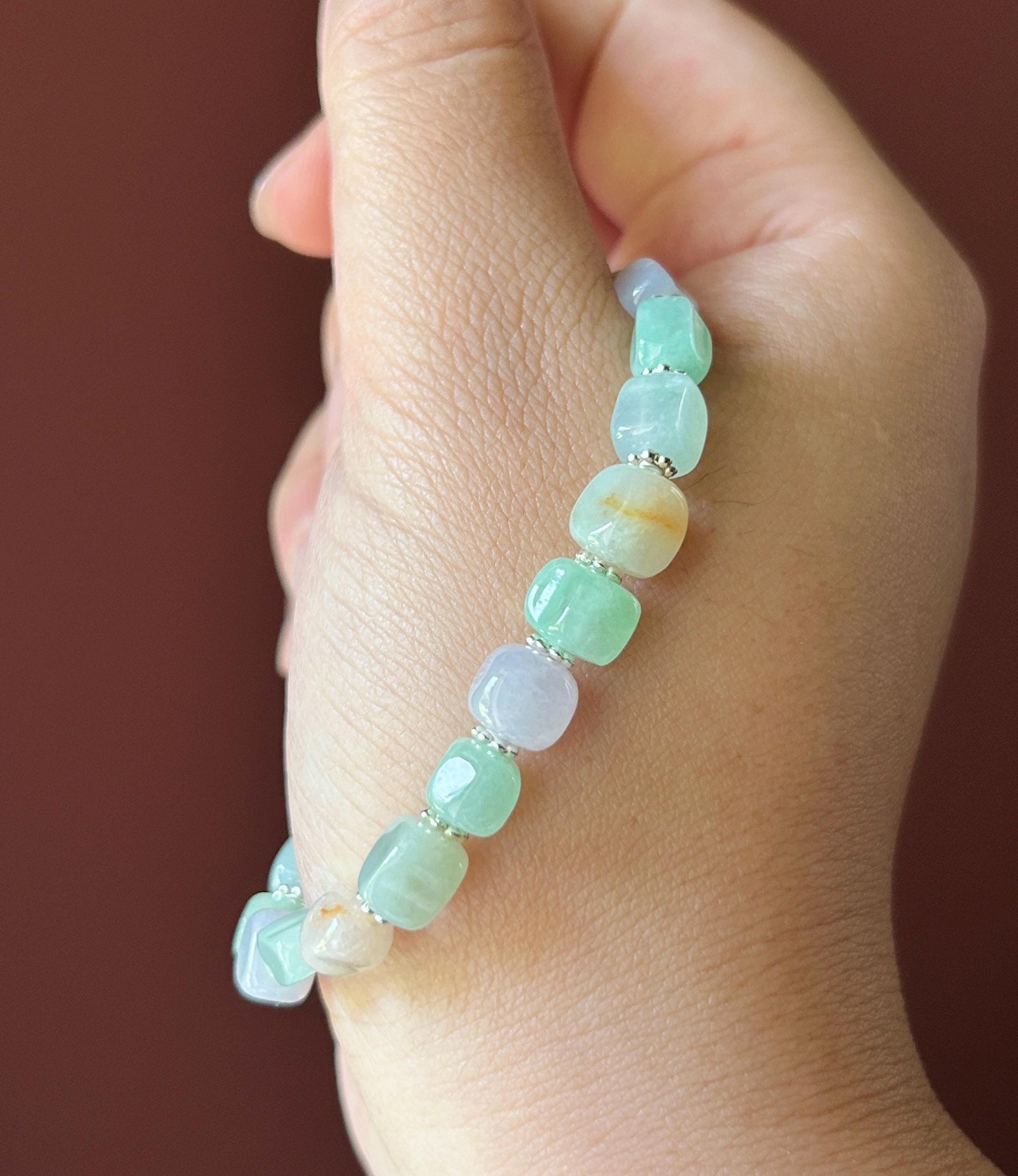 Natural Jadeite Beaded Bracelet Burmese Type A Fine Glutinous Icy Macaron Multicolor Jade 7.5mm Minimalist Jewelry Freeform Beads
