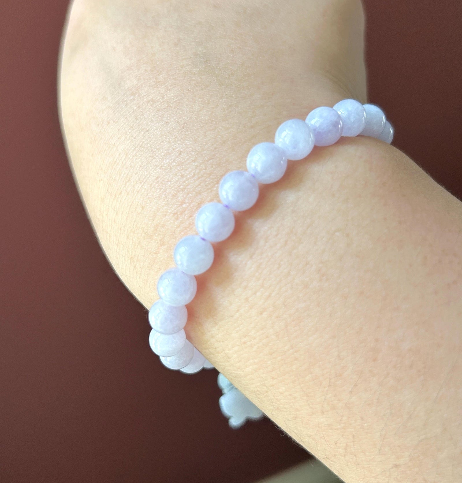 Natural Jadeite Beaded Bracelet Burmese Type A Fine Glutinous Icy Pinkish Lavender Jade 7mm Minimalist Jewelry Butterfly Charm