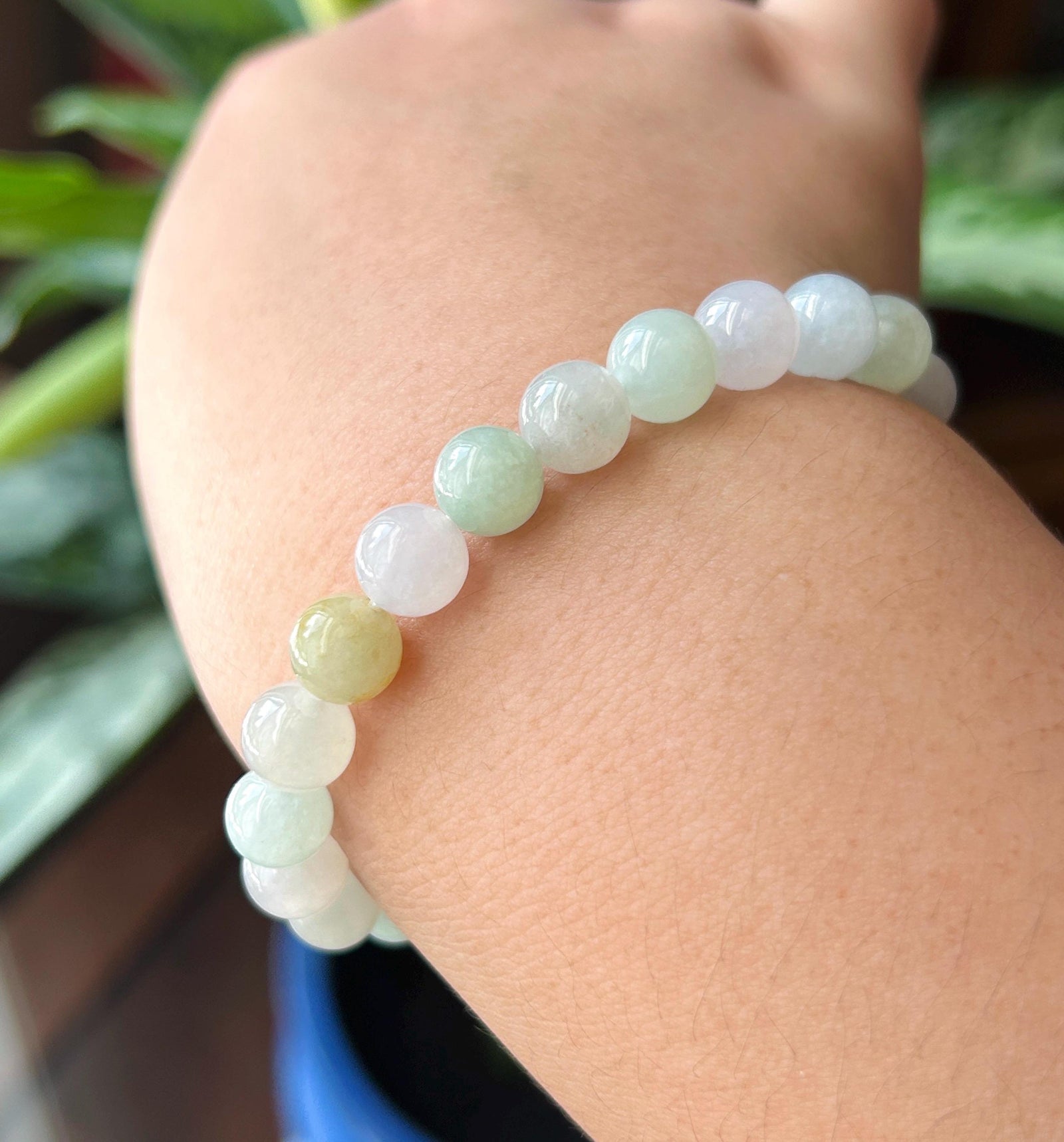 Natural Jadeite Beaded Bracelet Burmese Type A Icy Translucent Pale Macaron Multicolor Jade 8mm Minimalist Jewelry