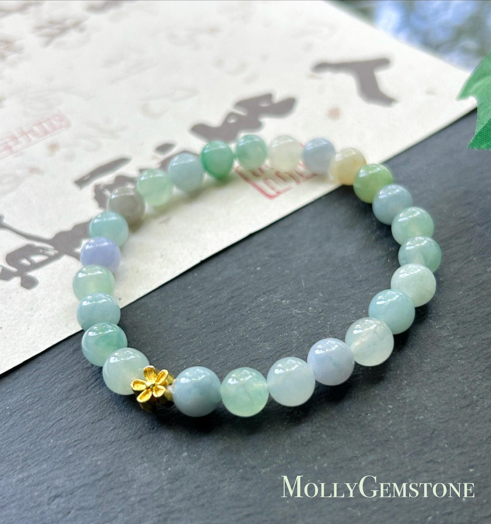 Natural Jadeite Beaded Bracelet Burmese Type A Icy Translucent Macaron Multicolor Jade 7.5mm Minimalist Jewelry