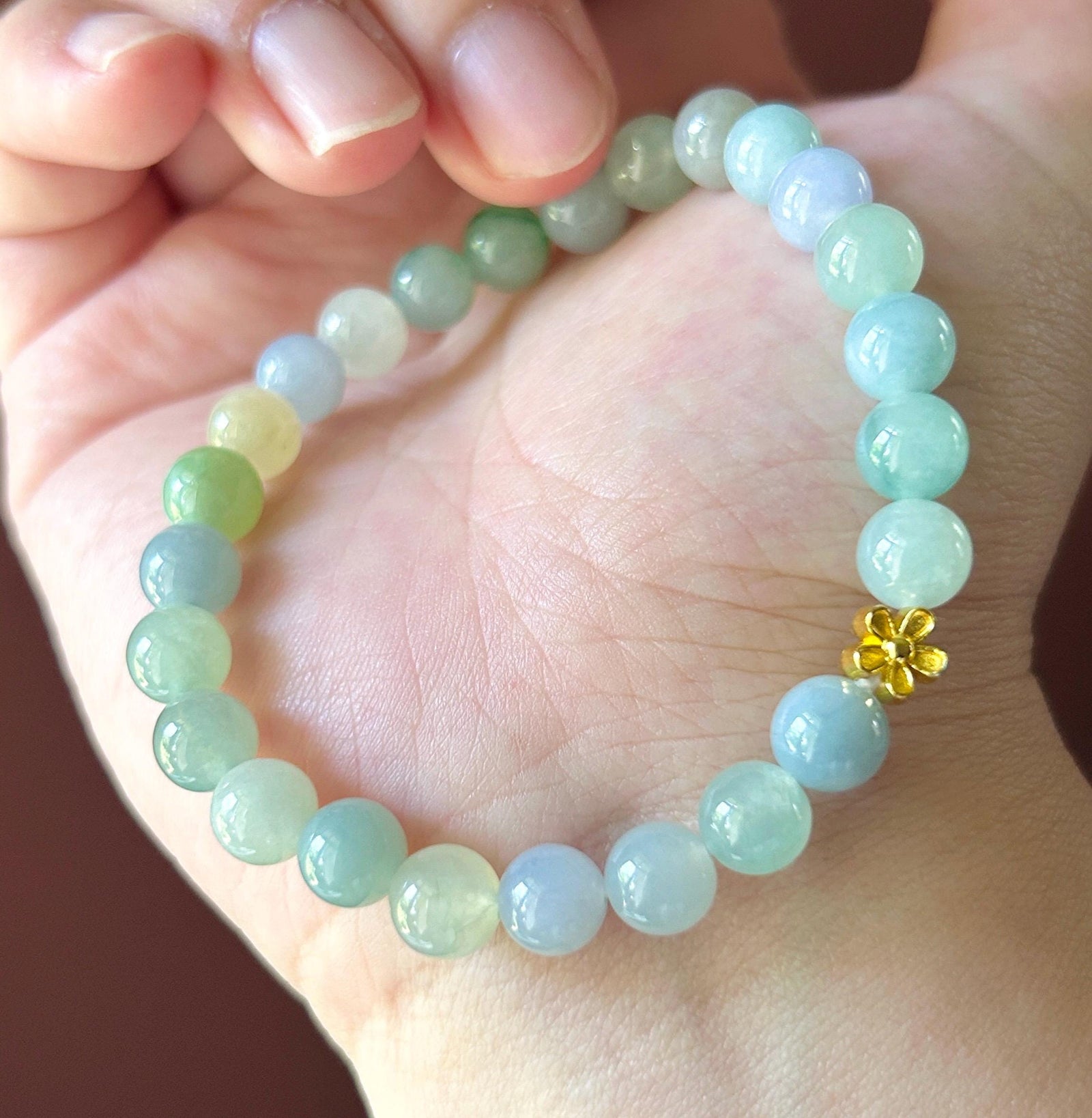 Natural Jadeite Beaded Bracelet Burmese Type A Icy Translucent Macaron Multicolor Jade 7.5mm Minimalist Jewelry