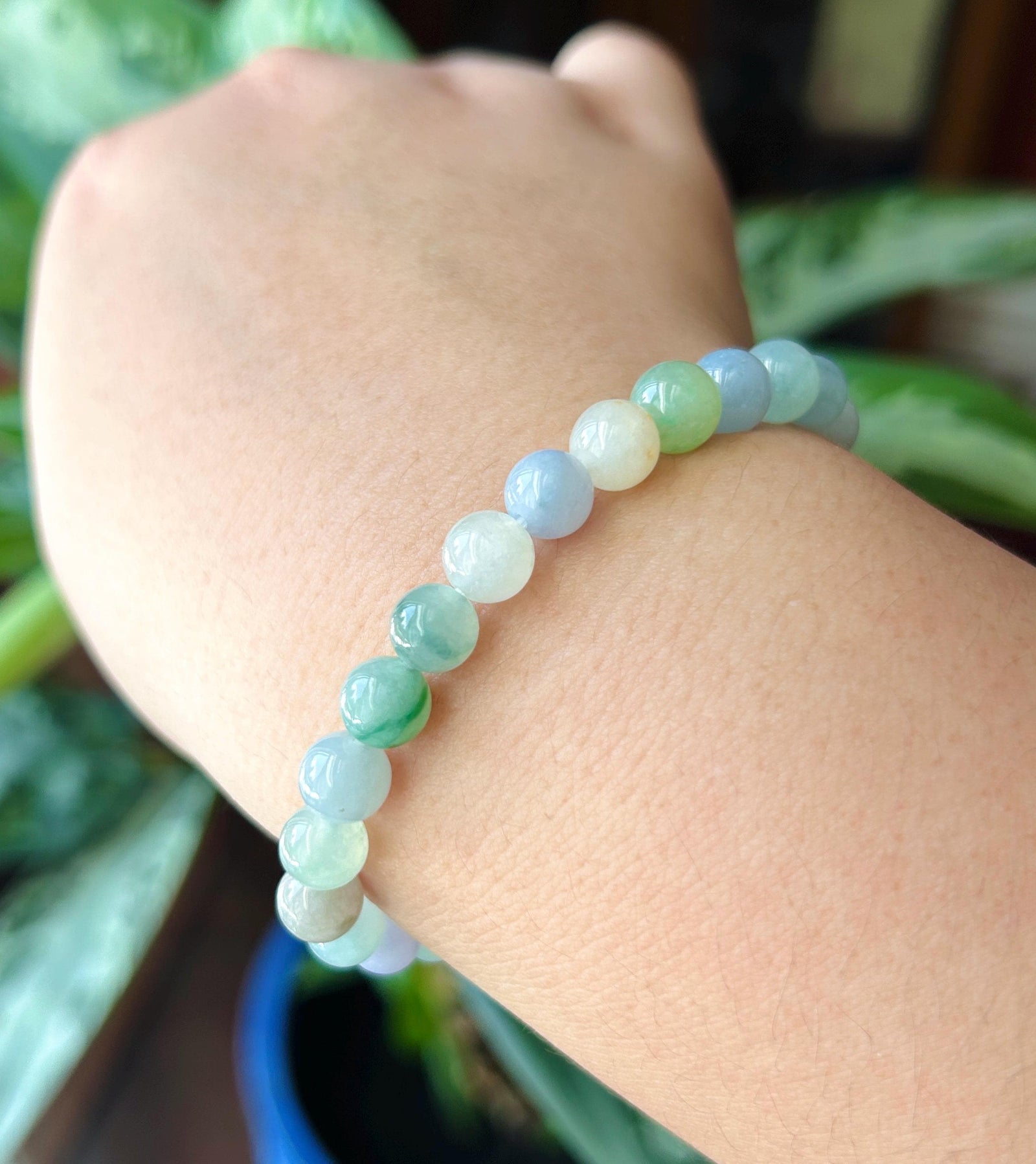 Natural Jadeite Beaded Bracelet Burmese Type A Icy Translucent Macaron Multicolor Jade 7.5mm Minimalist Jewelry